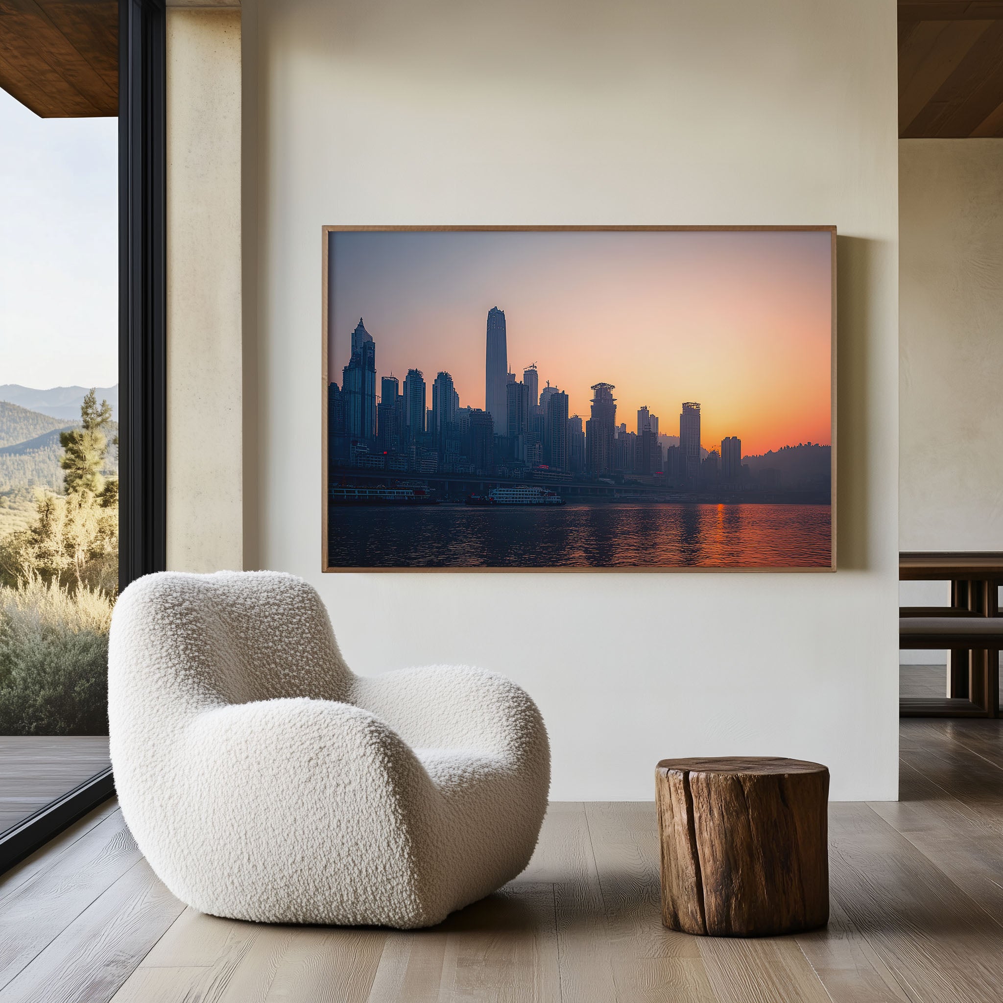 Chongqing River Skyline Evening Wall Art Print – Modern City Sunset Canvas