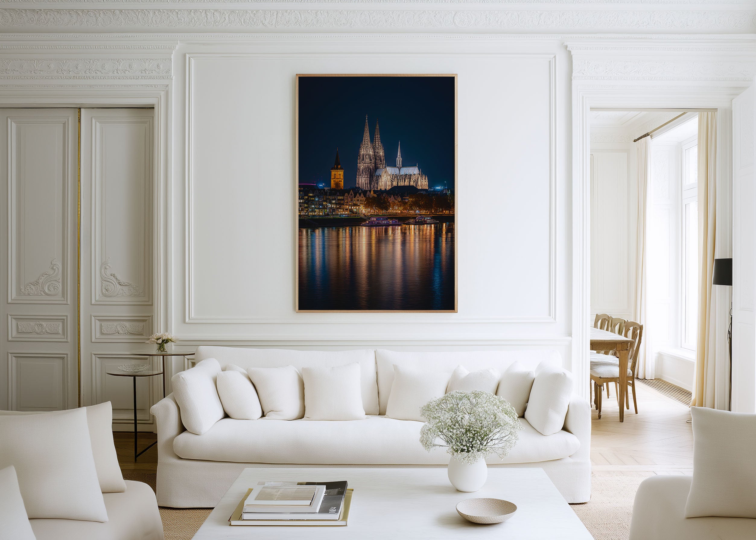 Cologne Cathedral Night Reflection Print | Kölner Dom Rhine River Wall Art | Germany Gothic Cathedral Cityscape Photography Poster
