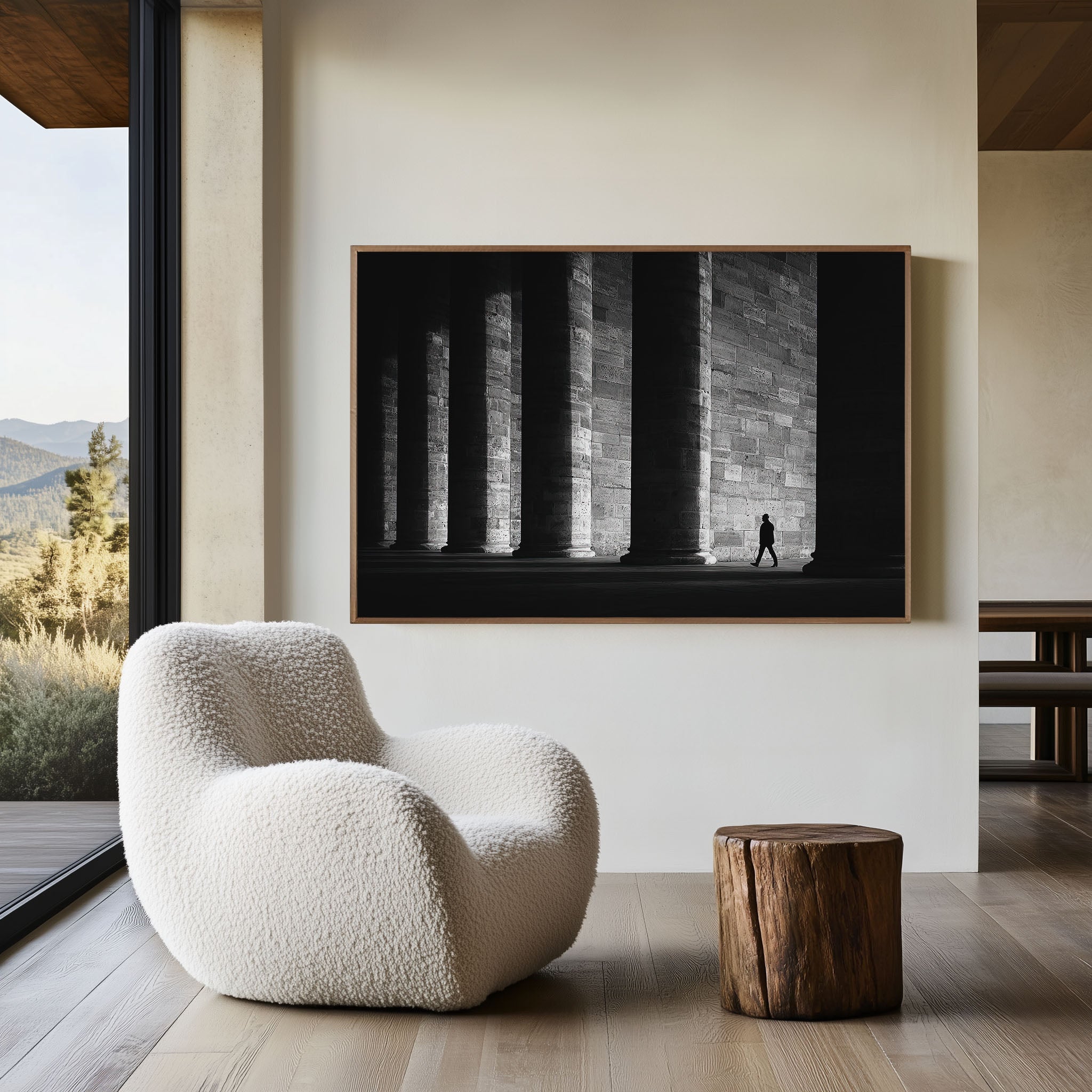 Classical Colonnade Lone Figure Print | Black and White Architecture Wall Art | Ancient Columns Photography
