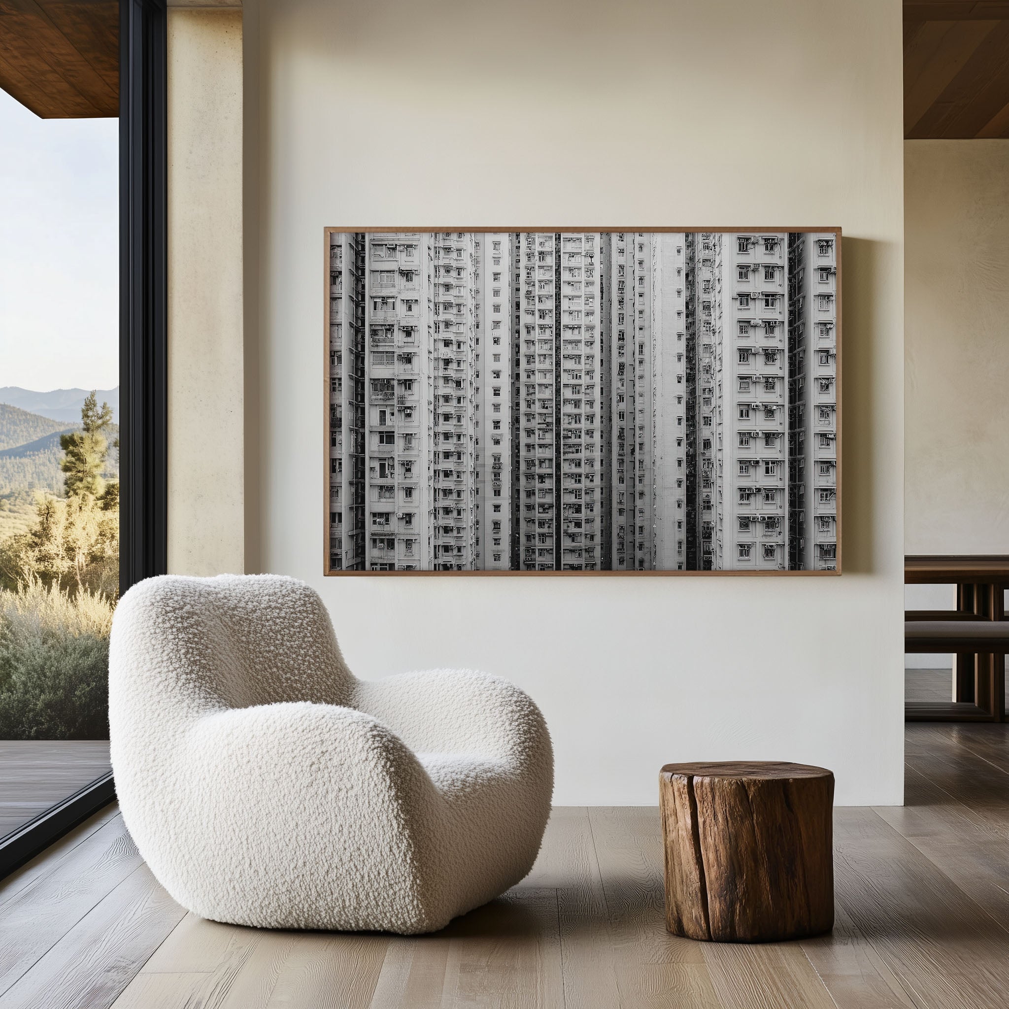 Dense Urban Apartment Wall Art – Black and White Modern Architecture Print
