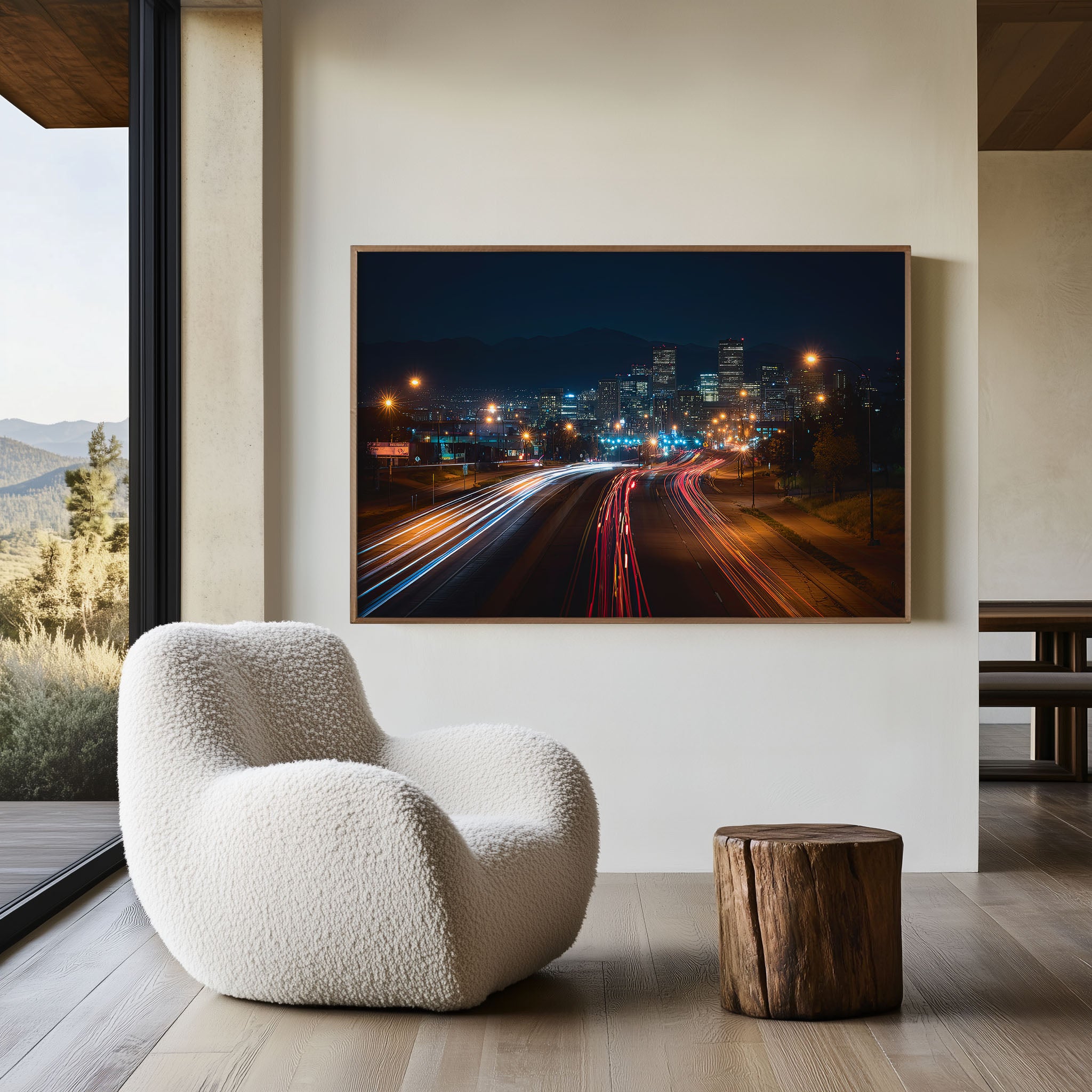 Denver Skyline Night Wall Art Print, Colorado Rocky Mountains