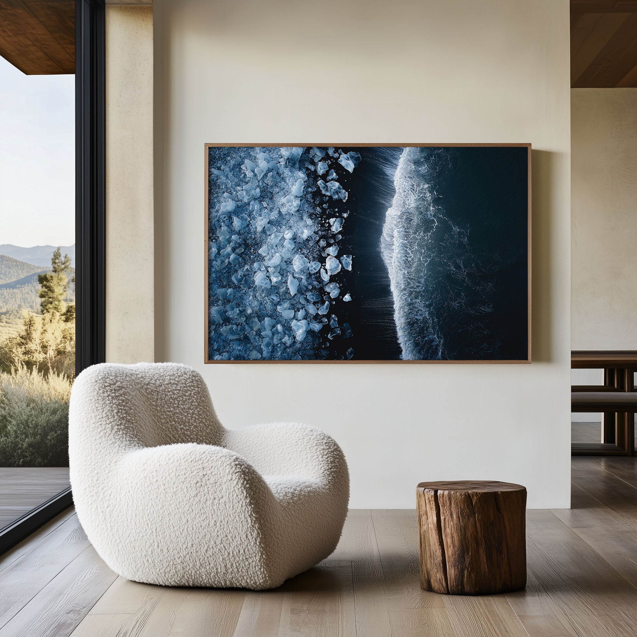 Diamond Beach Iceland Print | Glacier Ice Black Sand Ocean Aerial Photography Wall Art