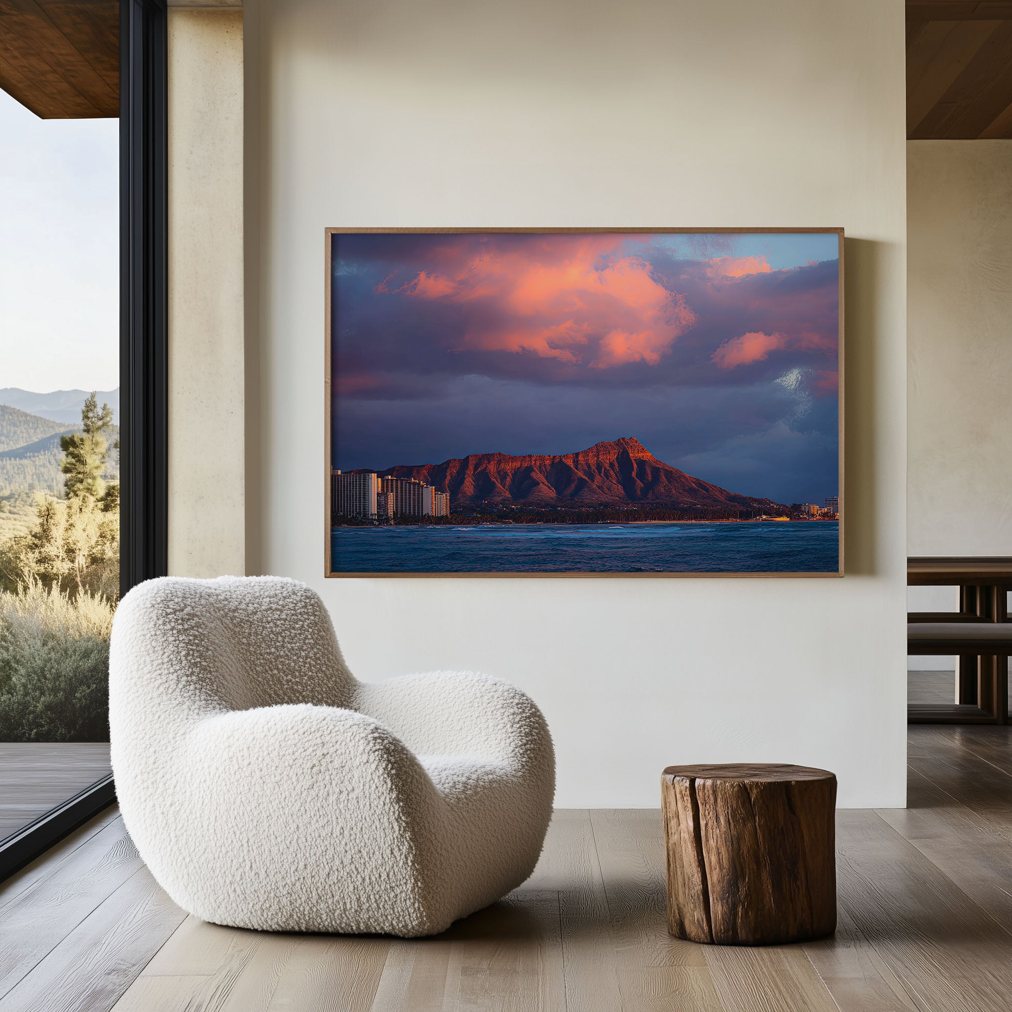 Diamond Head Waikiki Hawaii Wall Art | Oahu Sunset Landscape Print