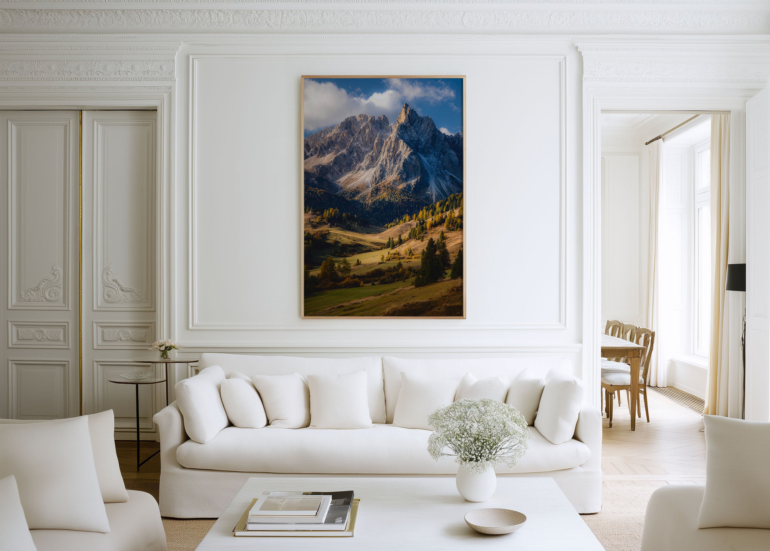 Dolomites Autumn Alpine Valley Wall Art Print | Italy Mountain Landscape Photography | South Tyrol Golden Larch Poster
