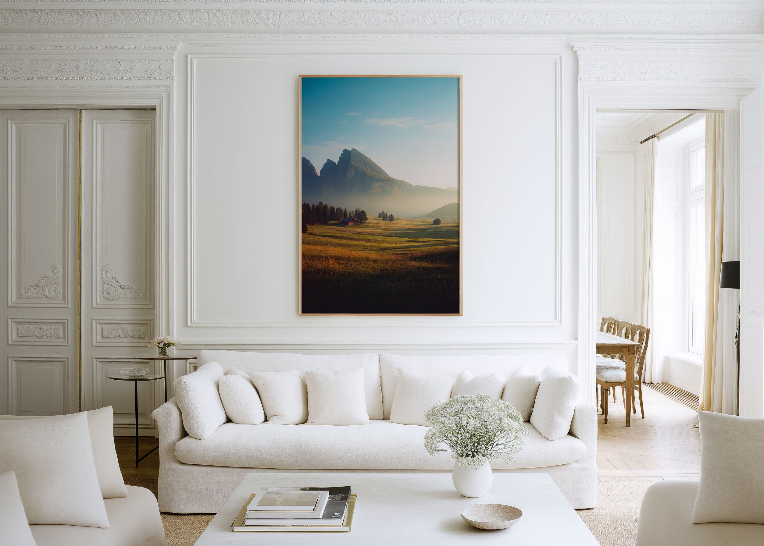 Dolomites Misty Mountain Wall Art Print | Minimal Alpine Landscape Canvas