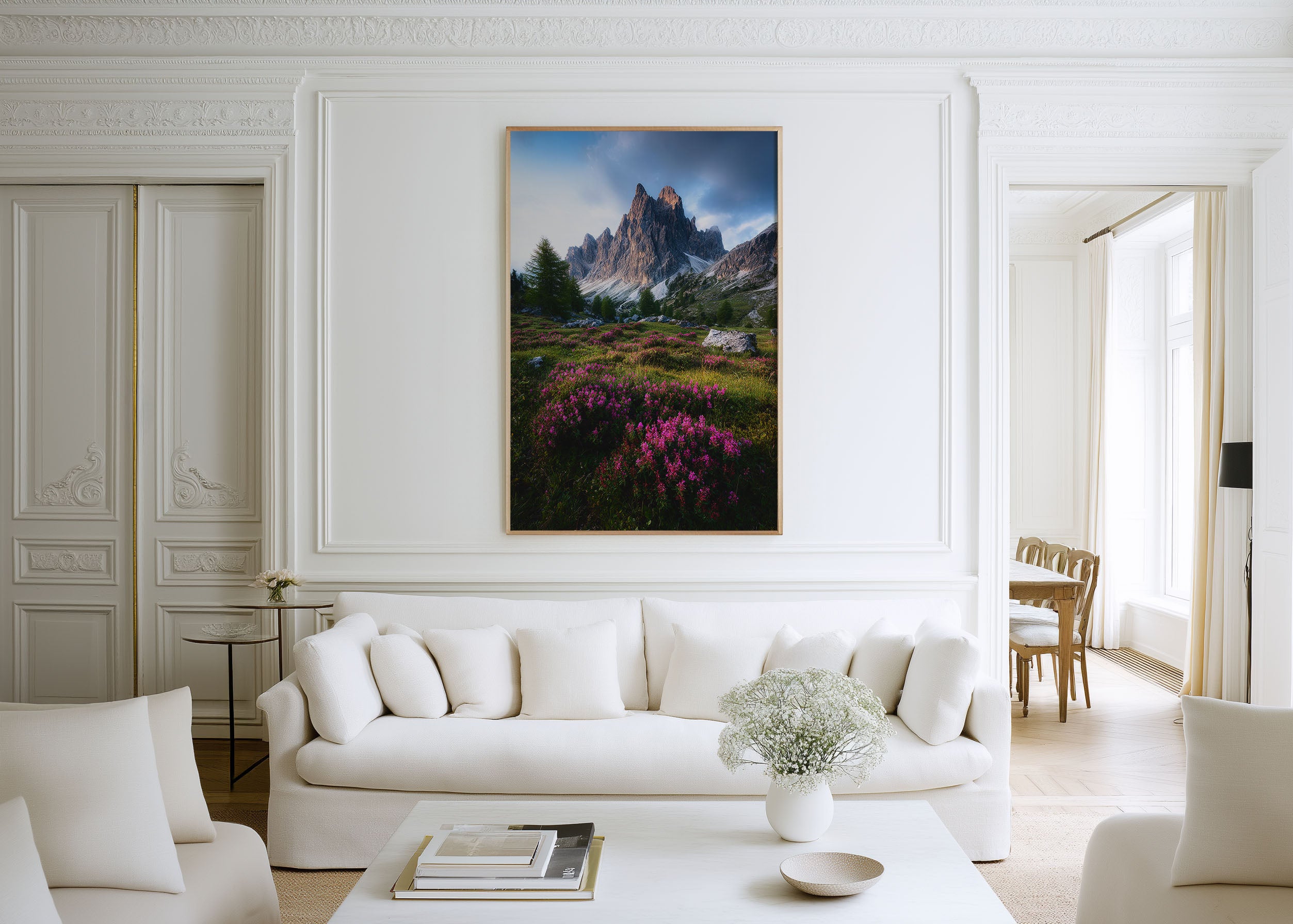 Dolomites Pink Wildflower Meadow Storm Wall Art Print | Italy Alpine Flower Photography | Cadini di Misurina Mountain Poster