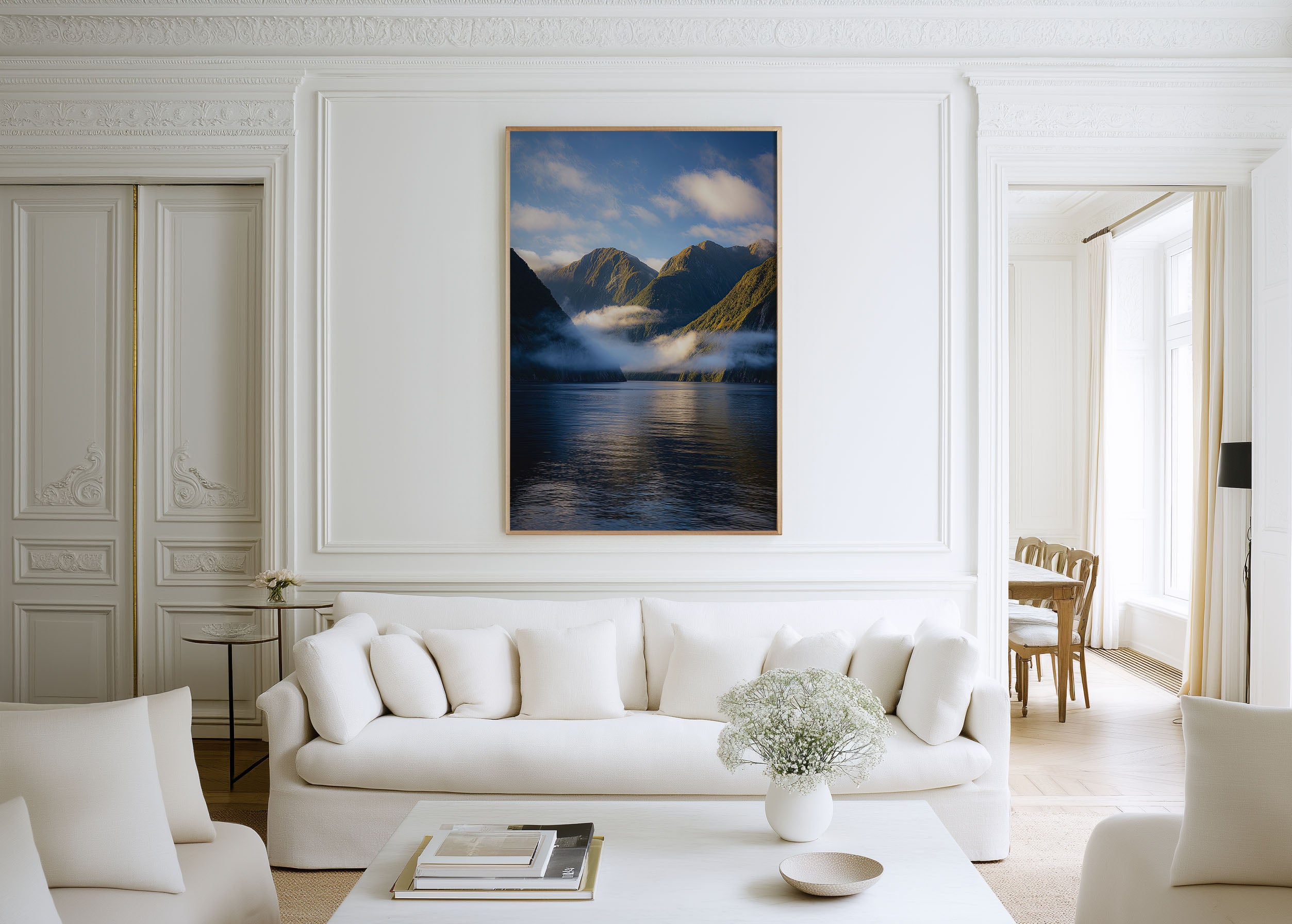 Doubtful Sound Morning Mist Wall Art | Fiordland New Zealand Fjord Mountain Cloud Print | Serene NZ Landscape Photography