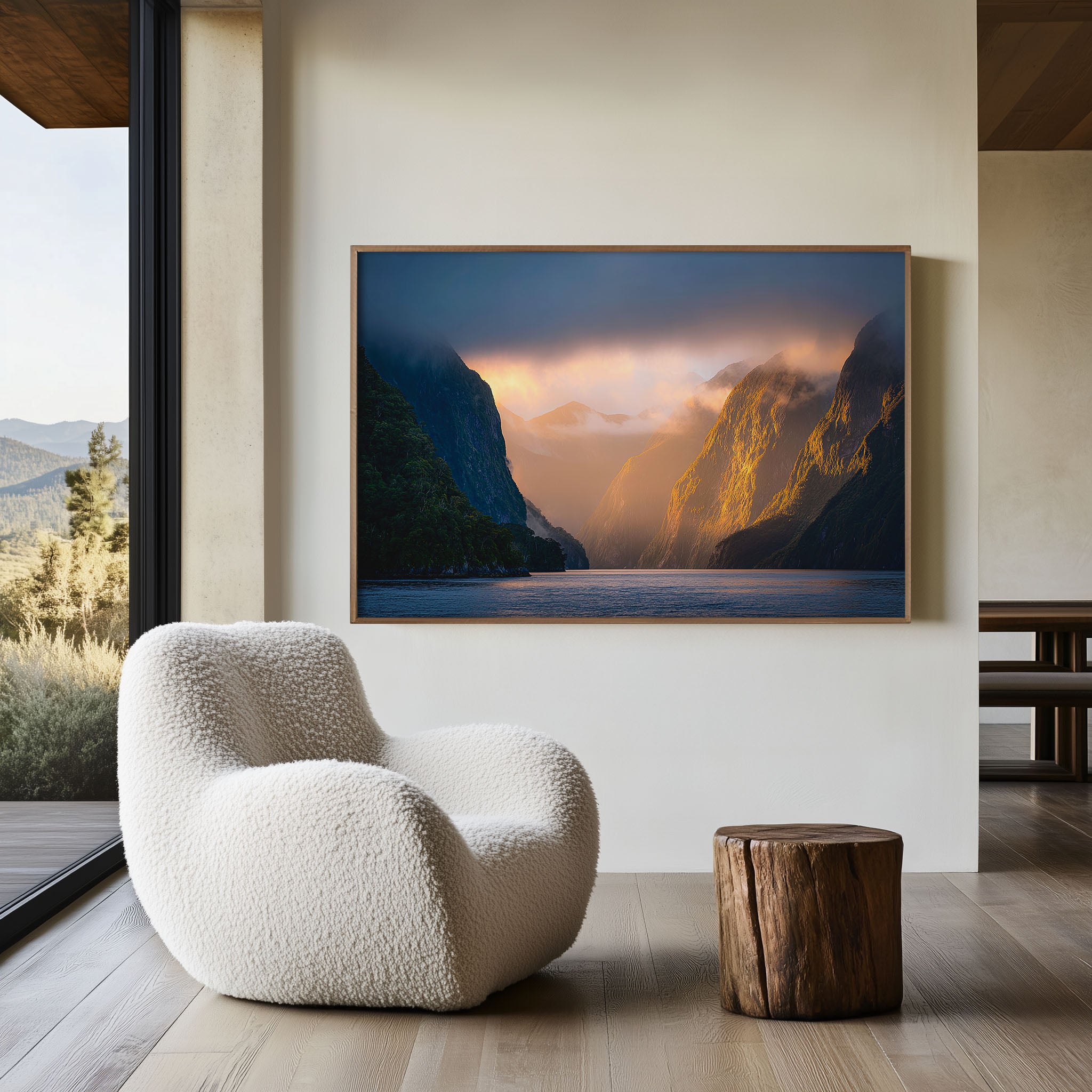 Doubtful Sound Sunrise Wall Art – Fiordland New Zealand Fjord Landscape Print, Dramatic Mountain Nature Photography