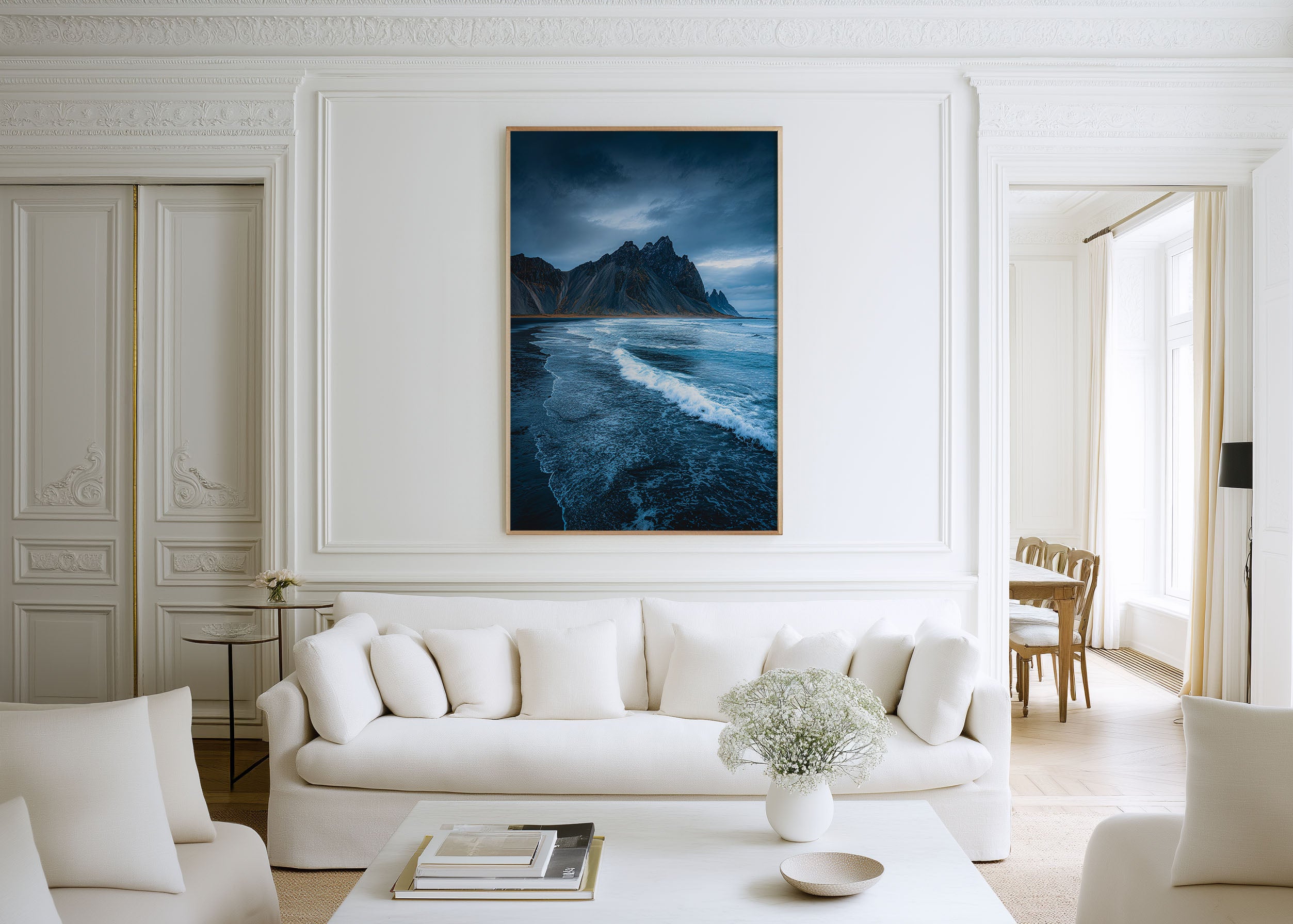 Vestrahorn Black Sand Beach Wall Art Print | Stokksnes Iceland Moody Coastal Photography | Dark Nordic Landscape Poster