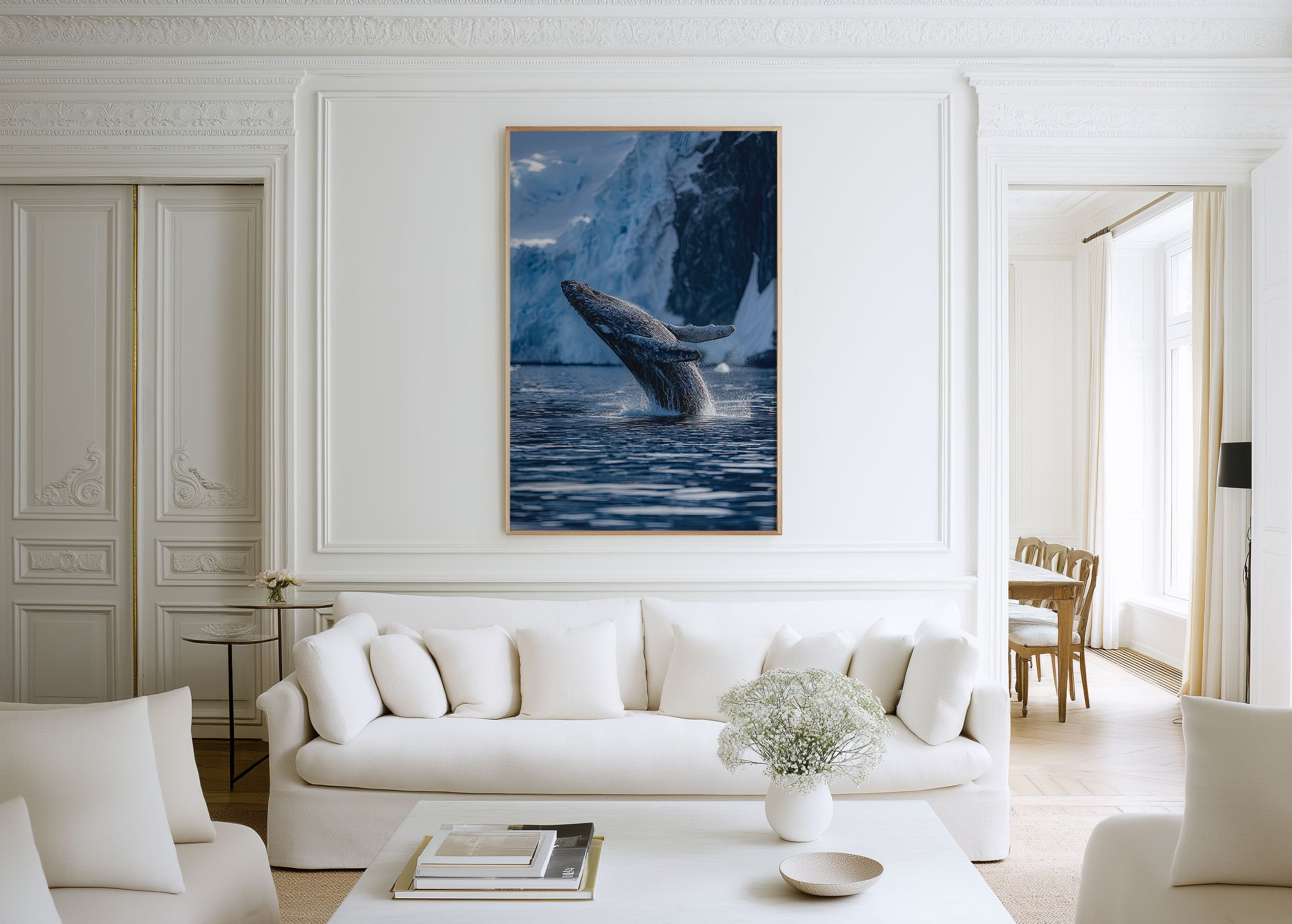 Dramatic Breaching Whale Wall Art – Arctic Ocean Canvas Print, Luxury Wildlife Decor