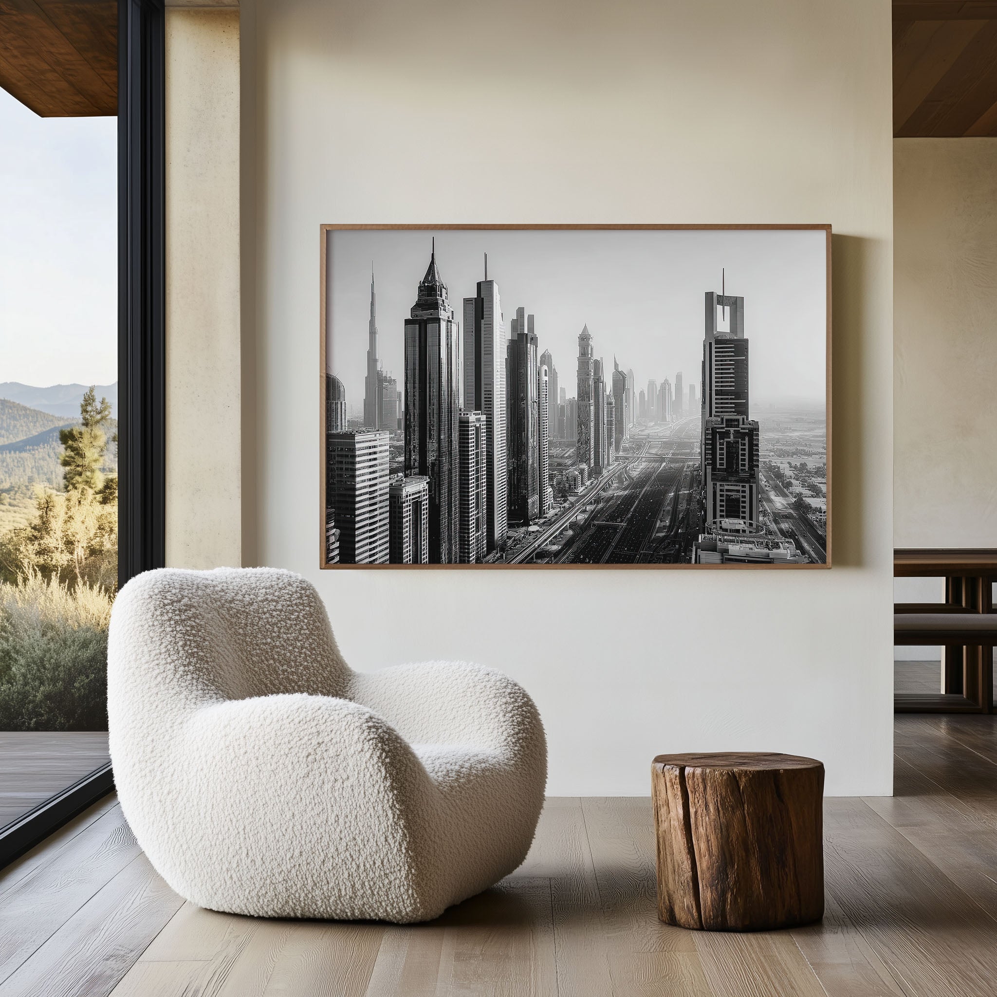 Dubai Skyline Black & White Wall Art Print