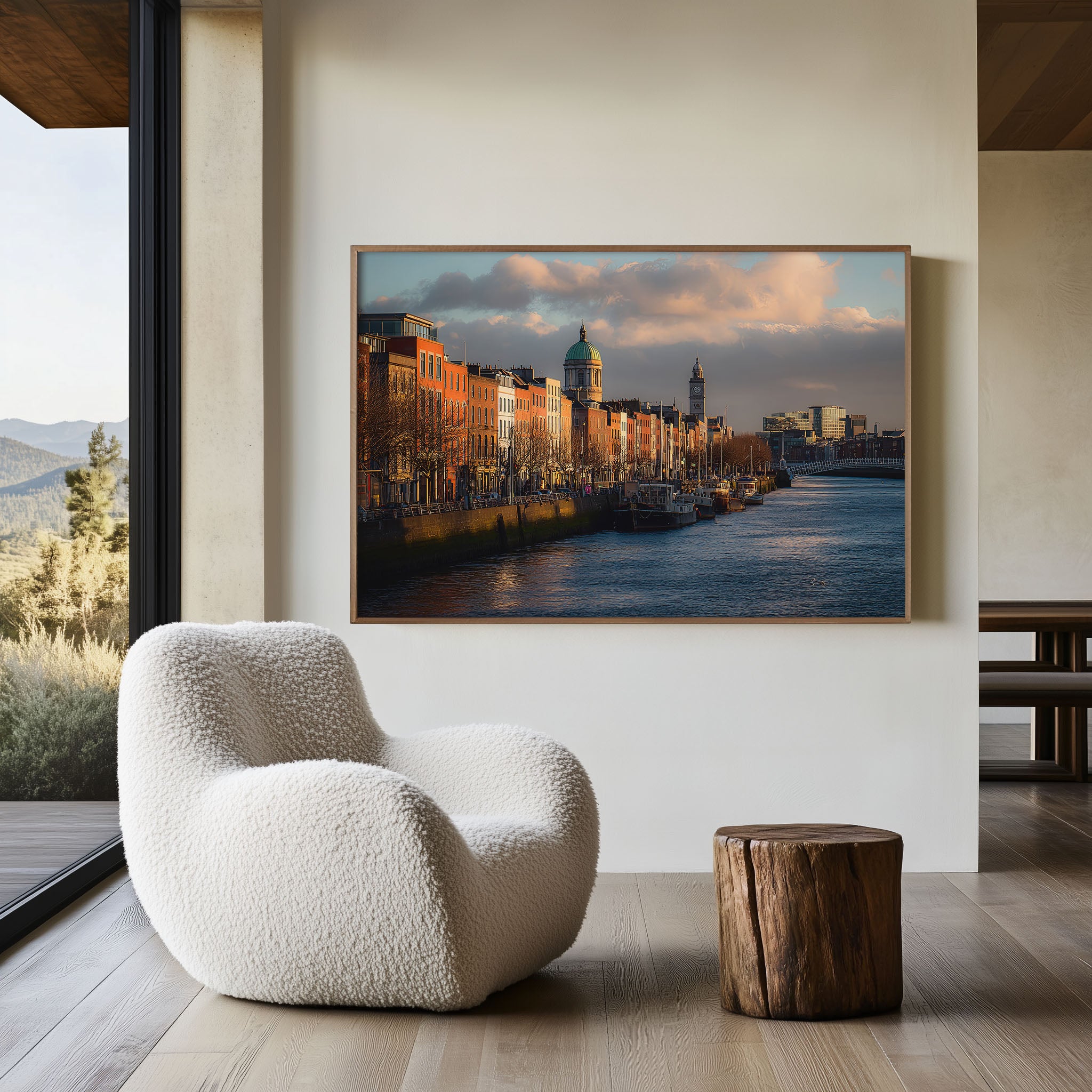 Dublin River Liffey Wall Art – Dublin Ireland Cityscape Print, Ha'penny Bridge Waterfront Decor