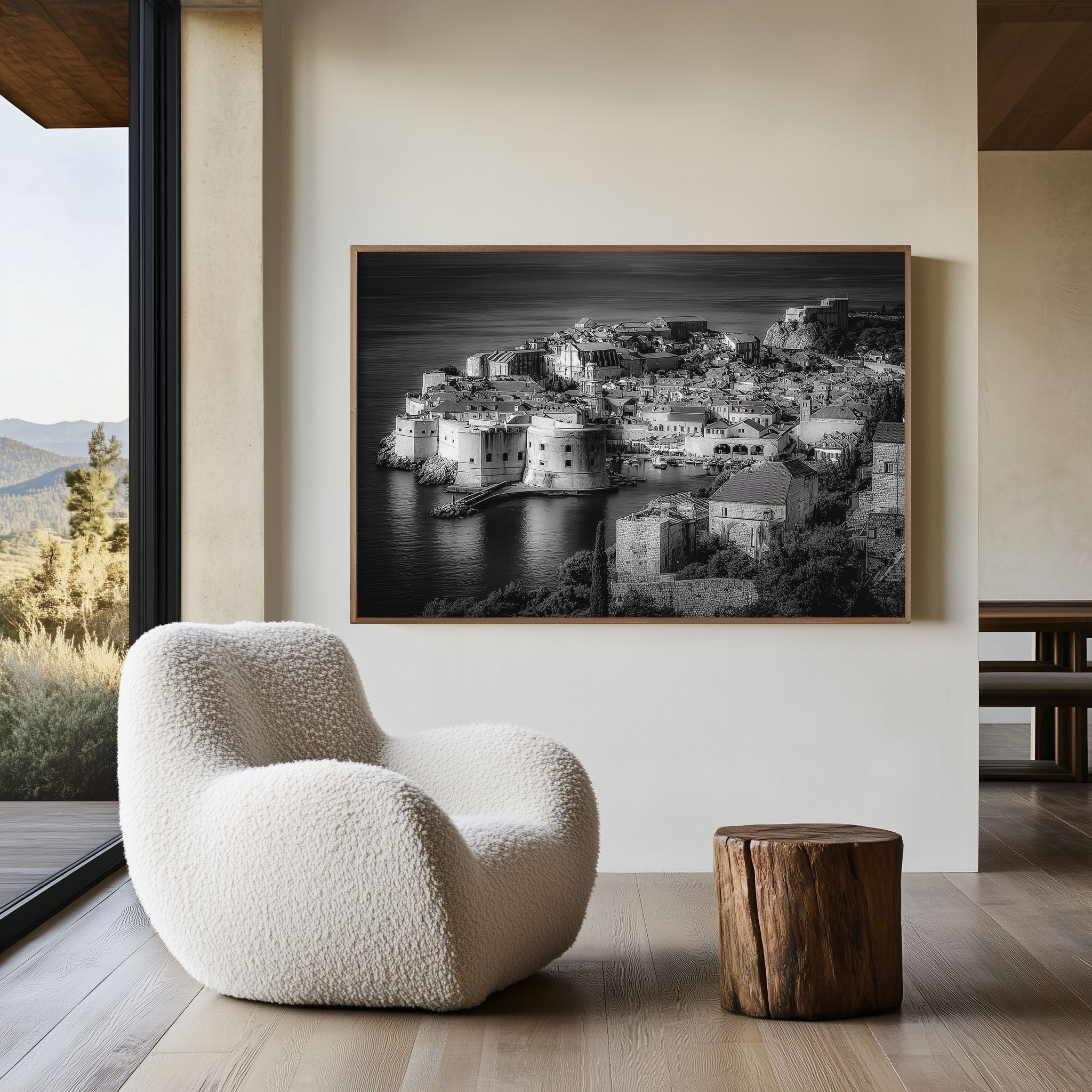 Dubrovnik Old Town Wall Art Print – Black and White Coastal Photography