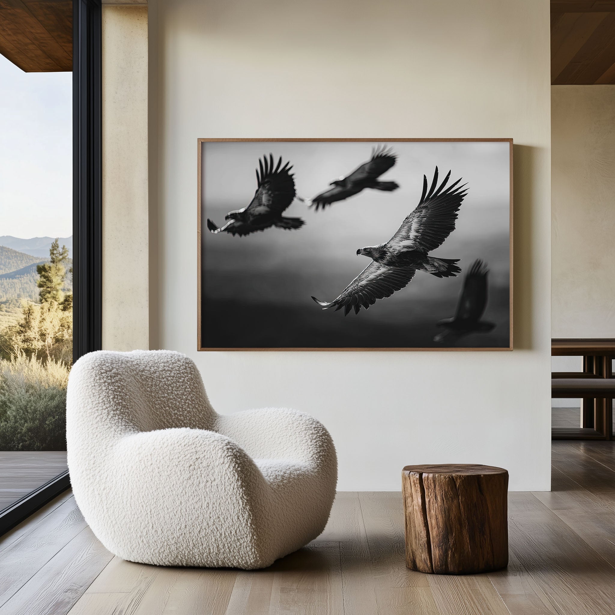 Eagles in Flight Black & White Wall Art