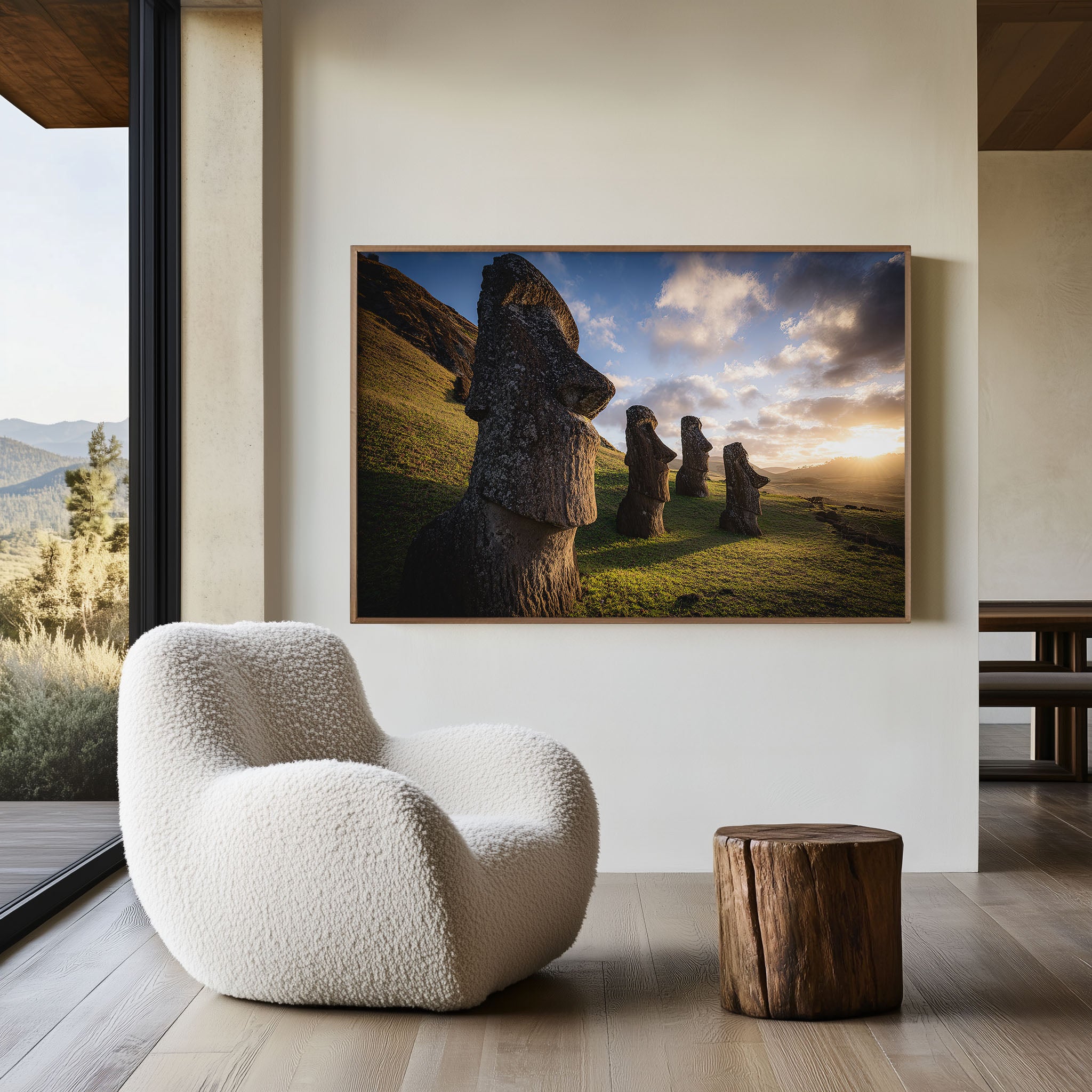 Easter Island Moai Statues Wall Art – Rapa Nui Sunrise Landscape Print, Ancient Stone Sculpture Decor