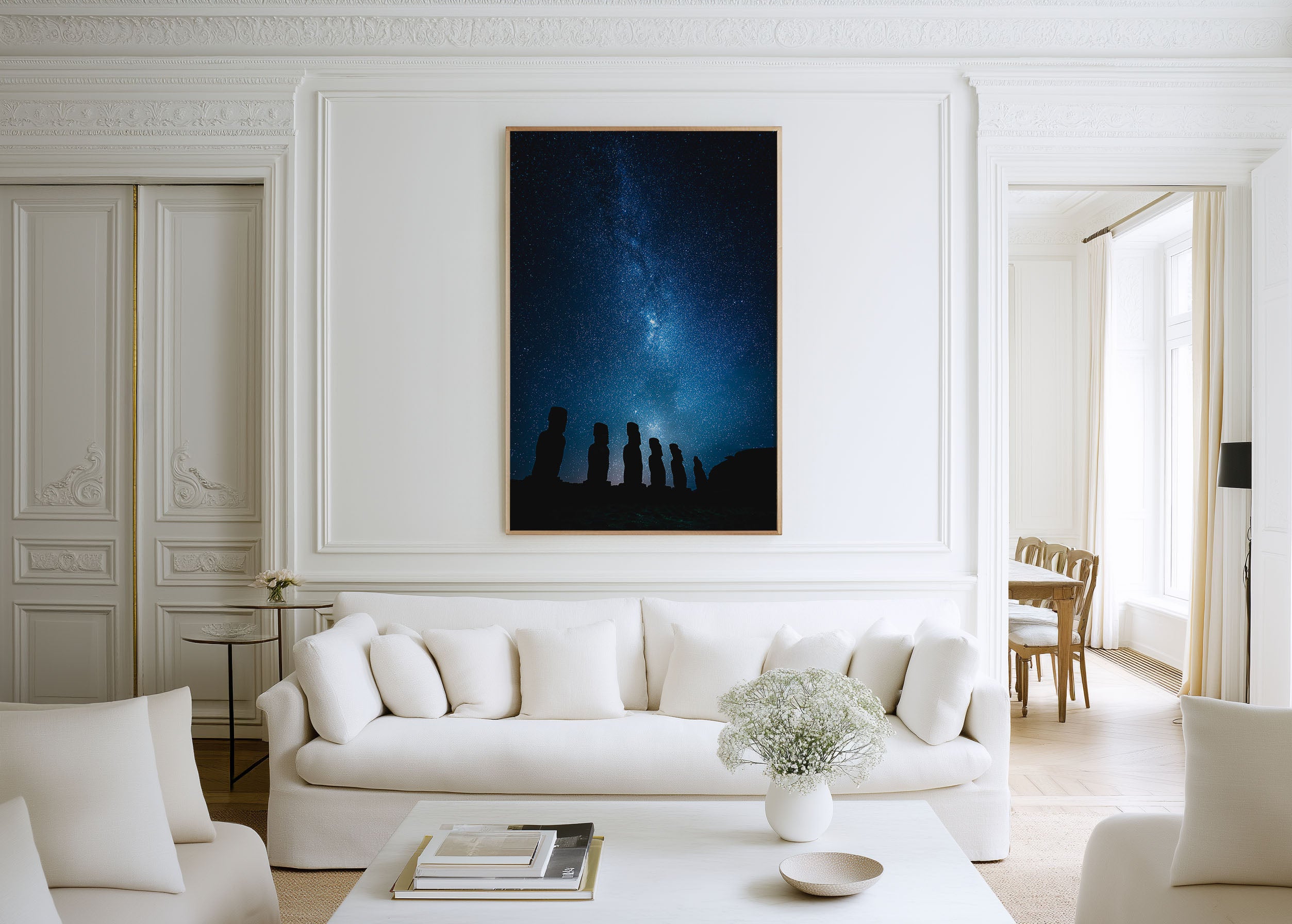 Easter Island Moai Milky Way Night Sky Wall Art | Rapa Nui Ancient Statues Starscape Print | Mystical Travel Photography