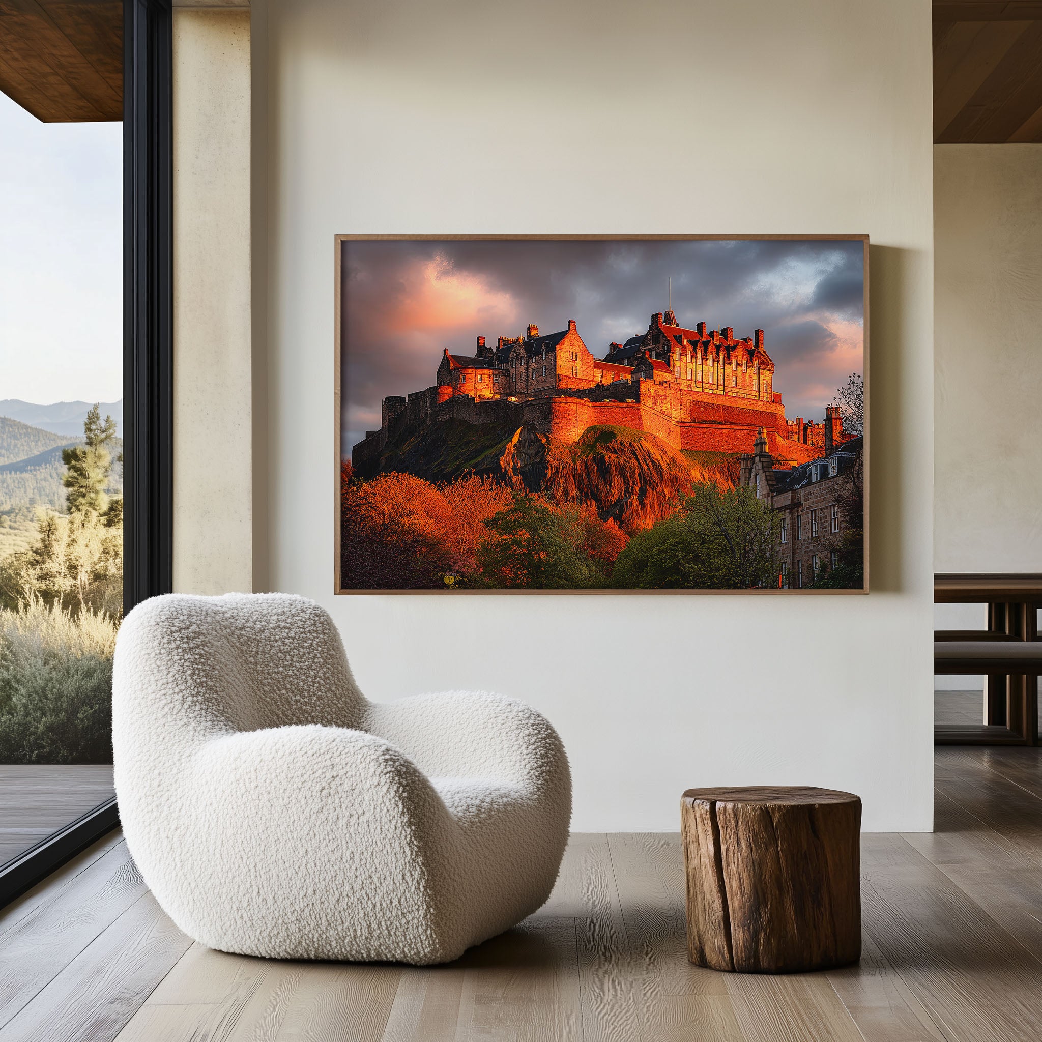 Edinburgh Castle Scotland Sunset Wall Art Print – Dramatic Cityscape Canvas