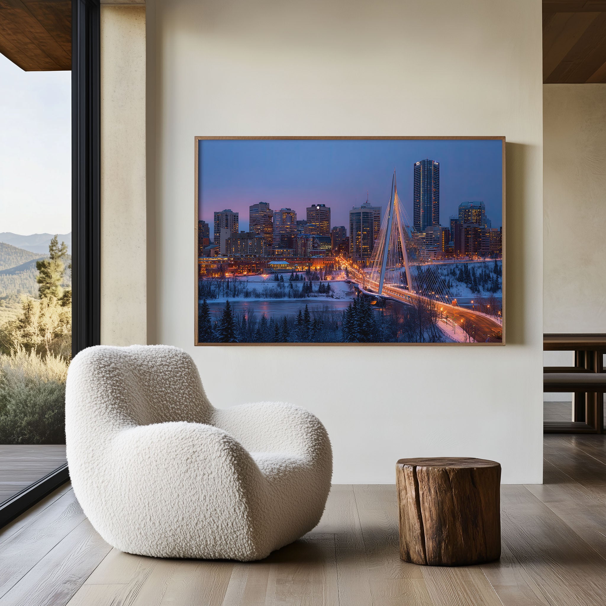 Edmonton Skyline Wall Art – Walterdale Bridge Winter Cityscape Print, Alberta Canada Skyline Decor