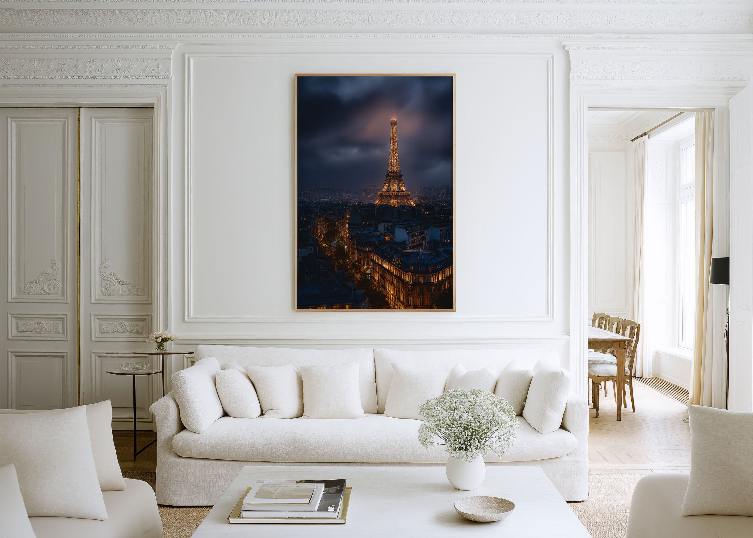 Eiffel Tower Night Paris Print | Stormy Sky City Wall Art | Paris France Photography