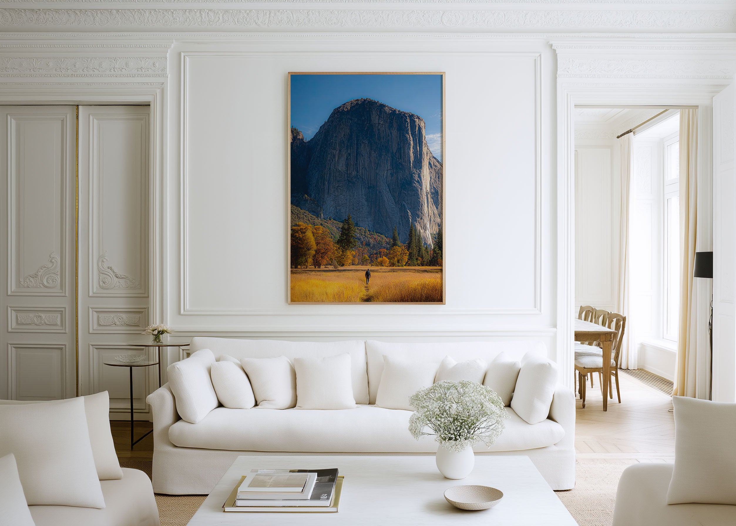 El Capitan Yosemite Autumn Print | Yosemite Valley Wall Art | El Capitan Hiker Golden Meadow Landscape Photography Poster