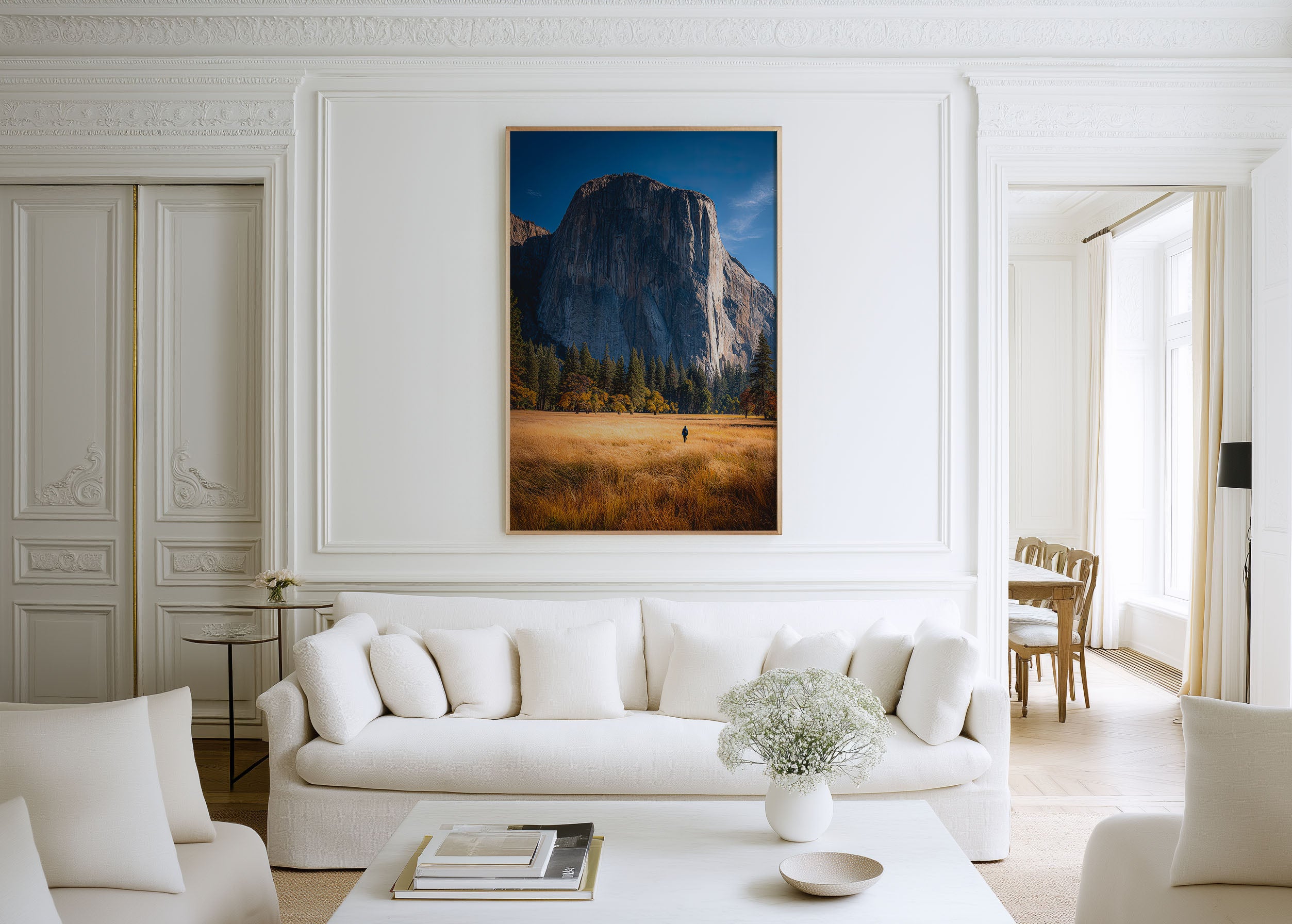 El Capitan Yosemite Valley Floor Print | Yosemite National Park Wall Art | El Capitan Autumn Meadow Hiker Landscape Photography Poster