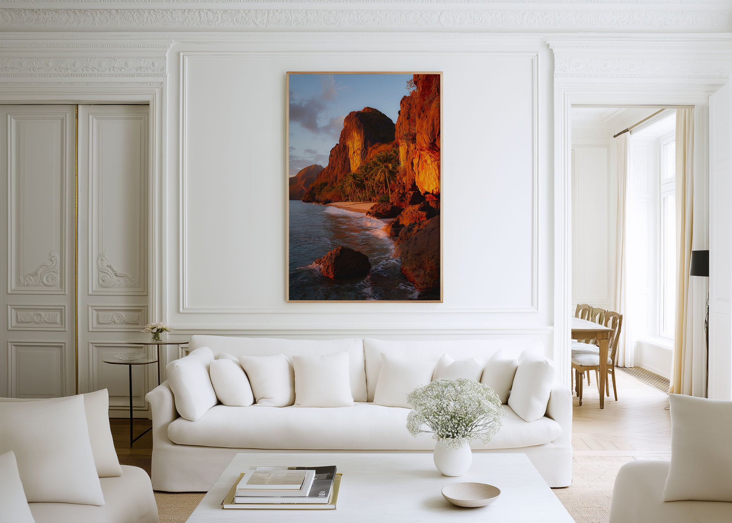El Nido Palawan Limestone Cliffs Sunrise Wall Art | Golden Hour Philippines Beach Landscape Print | Tropical Travel Photography