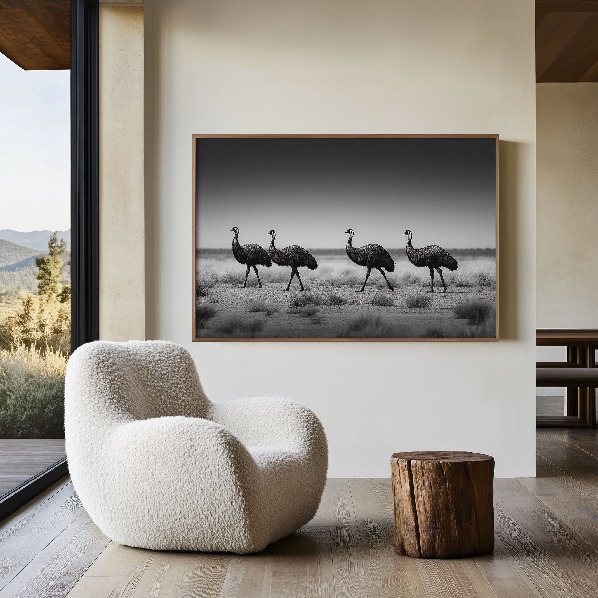 Emu Black & White Wildlife Wall Art Print