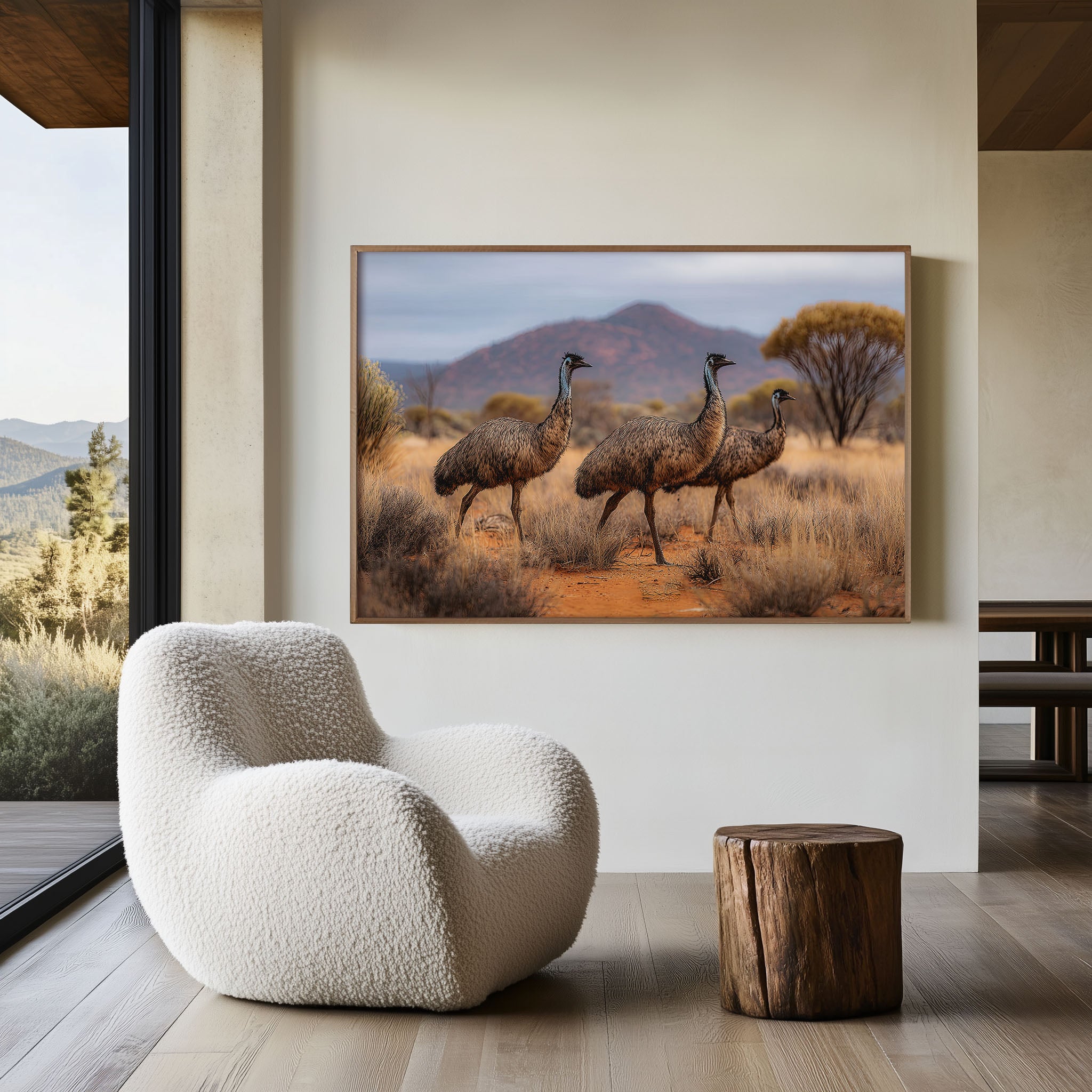 Australian Emu Trio Outback Wildlife Wall Art Print