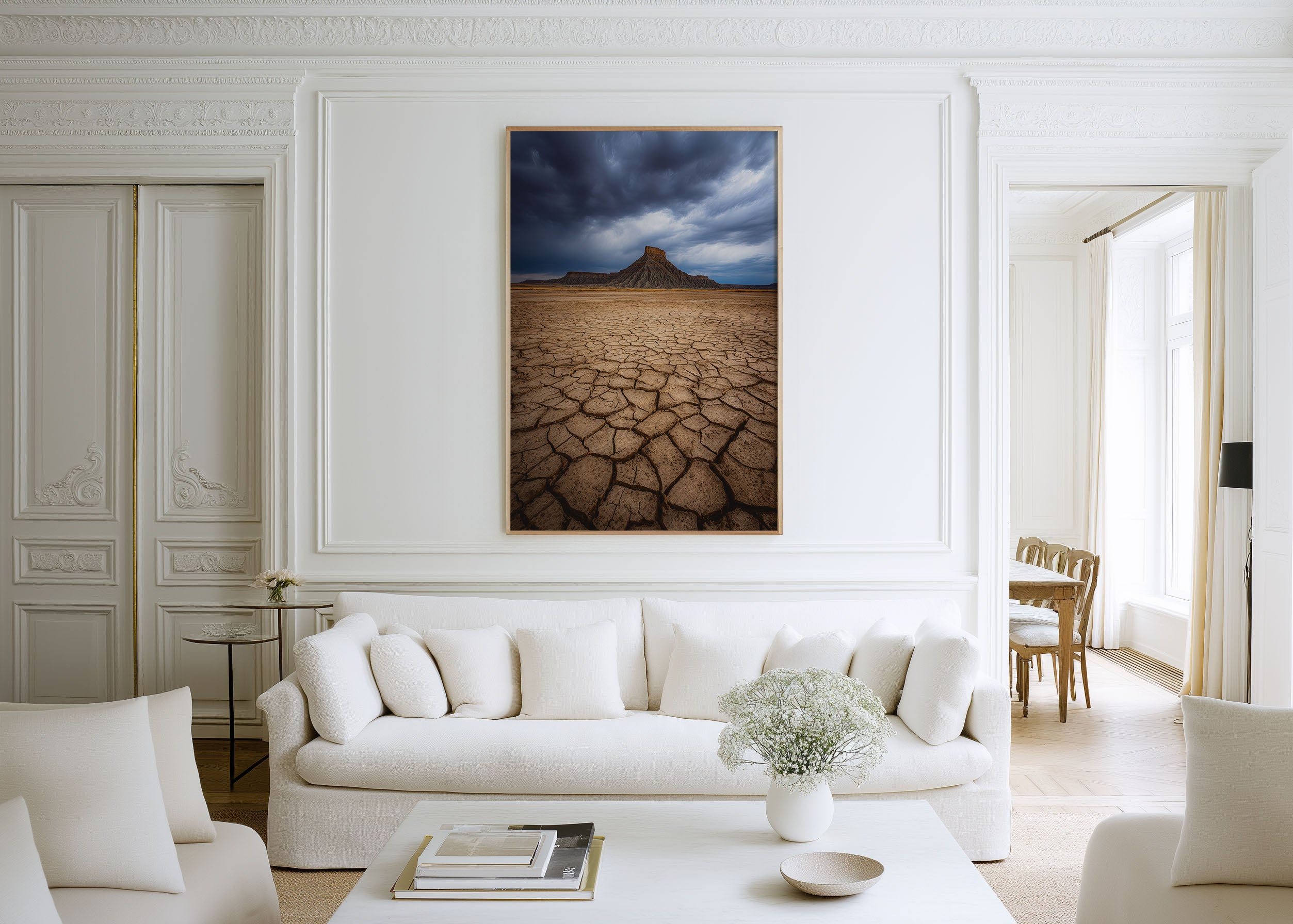 Factory Butte Utah Print | Moody Desert Badlands Wall Art | Cracked Earth Storm Photography