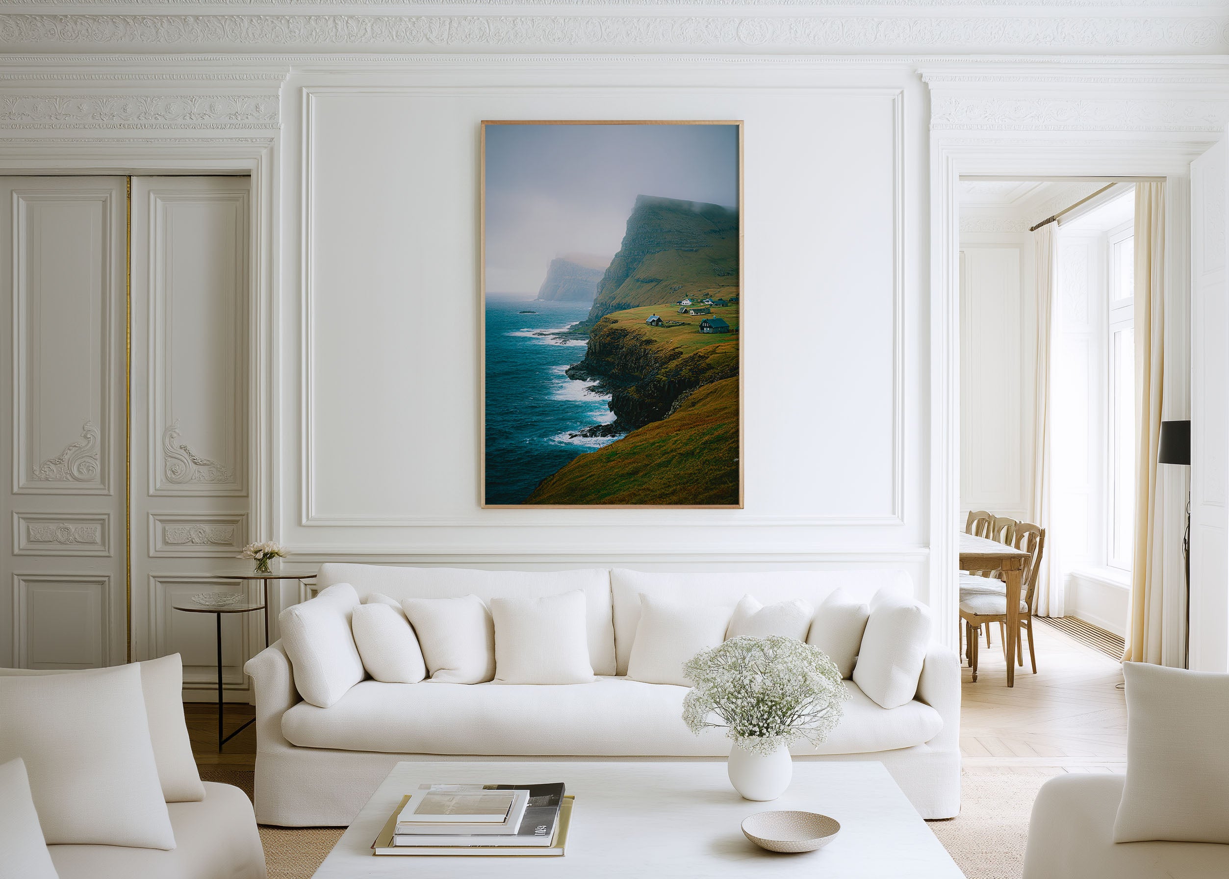 Faroe Islands Coastal Village Wall Art Print | Nordic Cliffside Photography | North Atlantic Landscape Poster | Scandinavian Nature Print | Moody European Home Decor