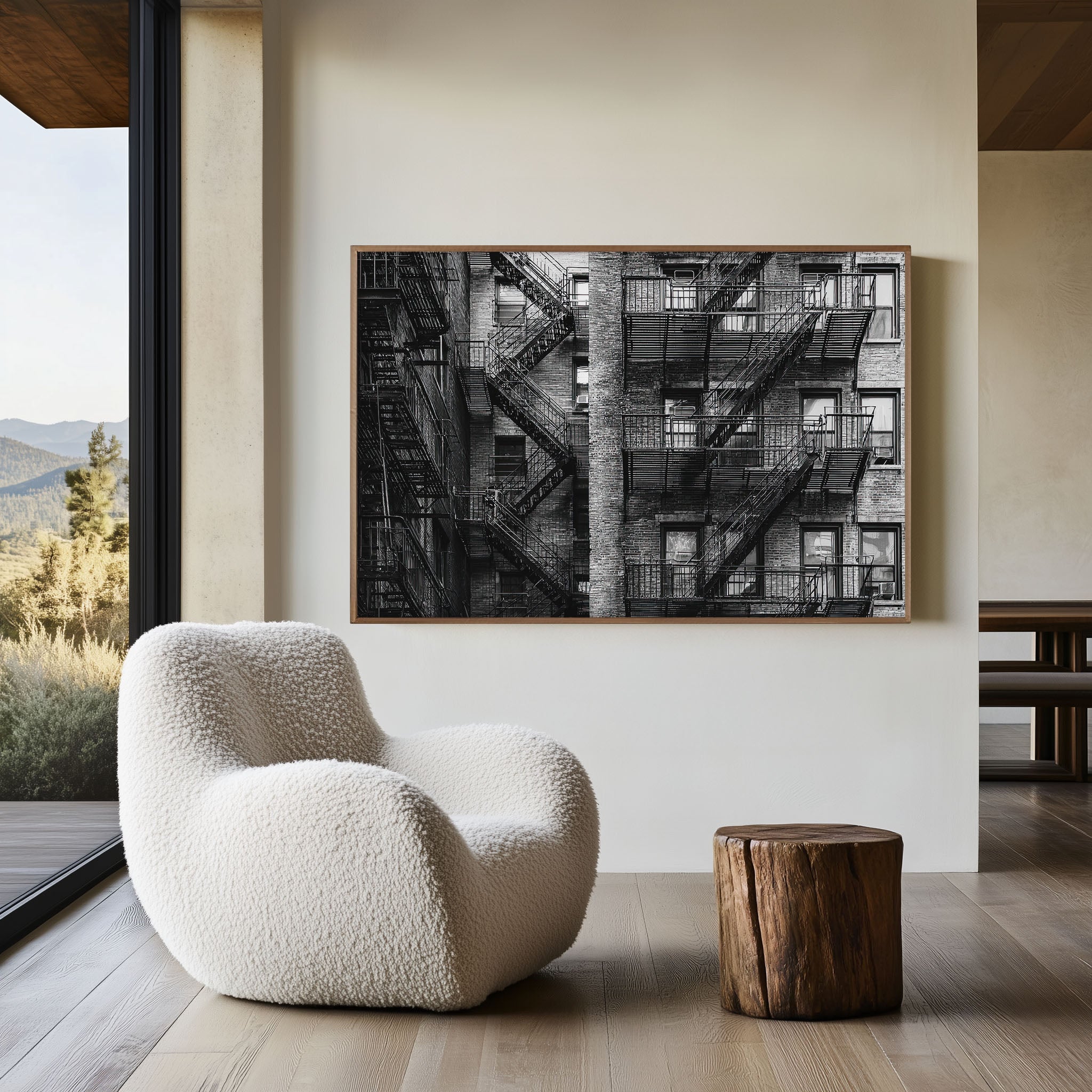 New York Fire Escape Wall Art Print – Black and White Urban Photography