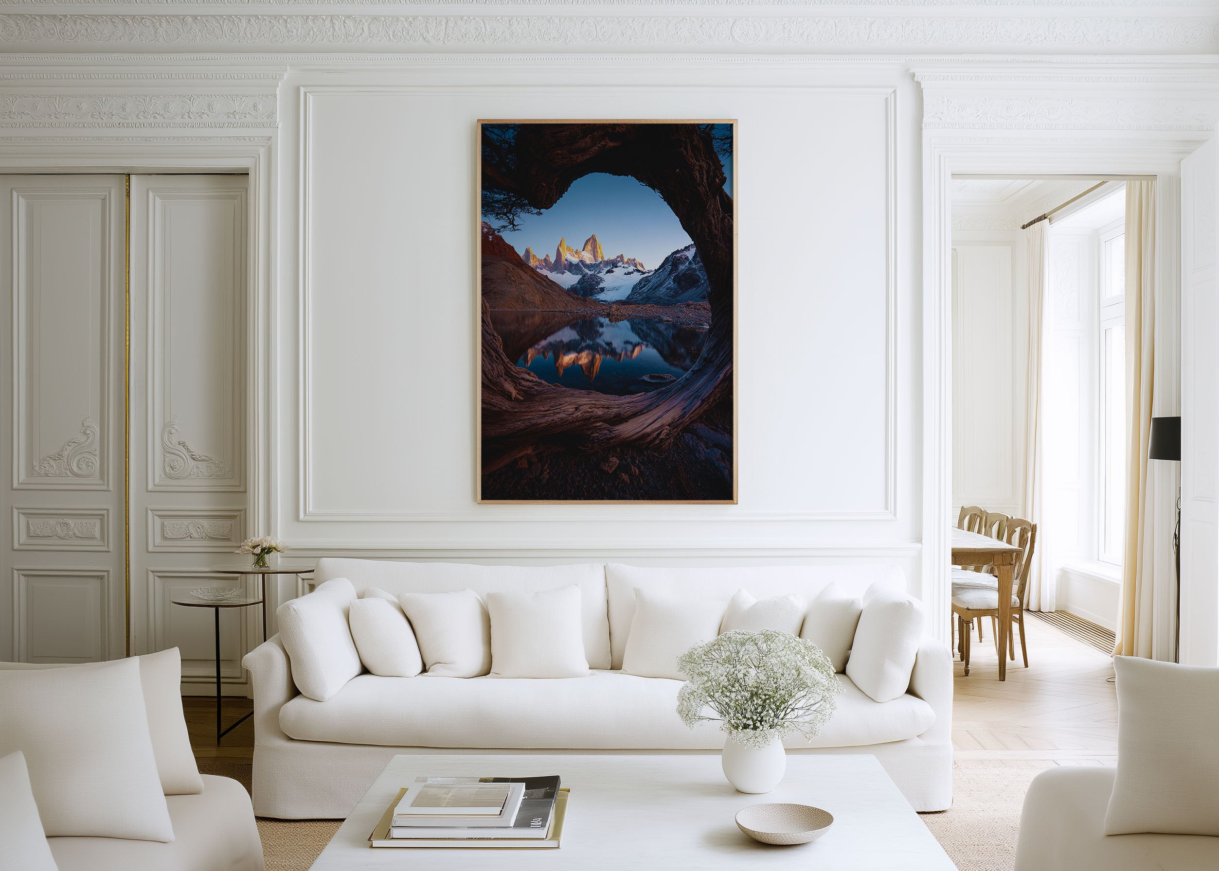 Fitz Roy Sunrise Reflection Print | Patagonia Lake Wall Art | Mount Fitz Roy Driftwood Frame Landscape Poster