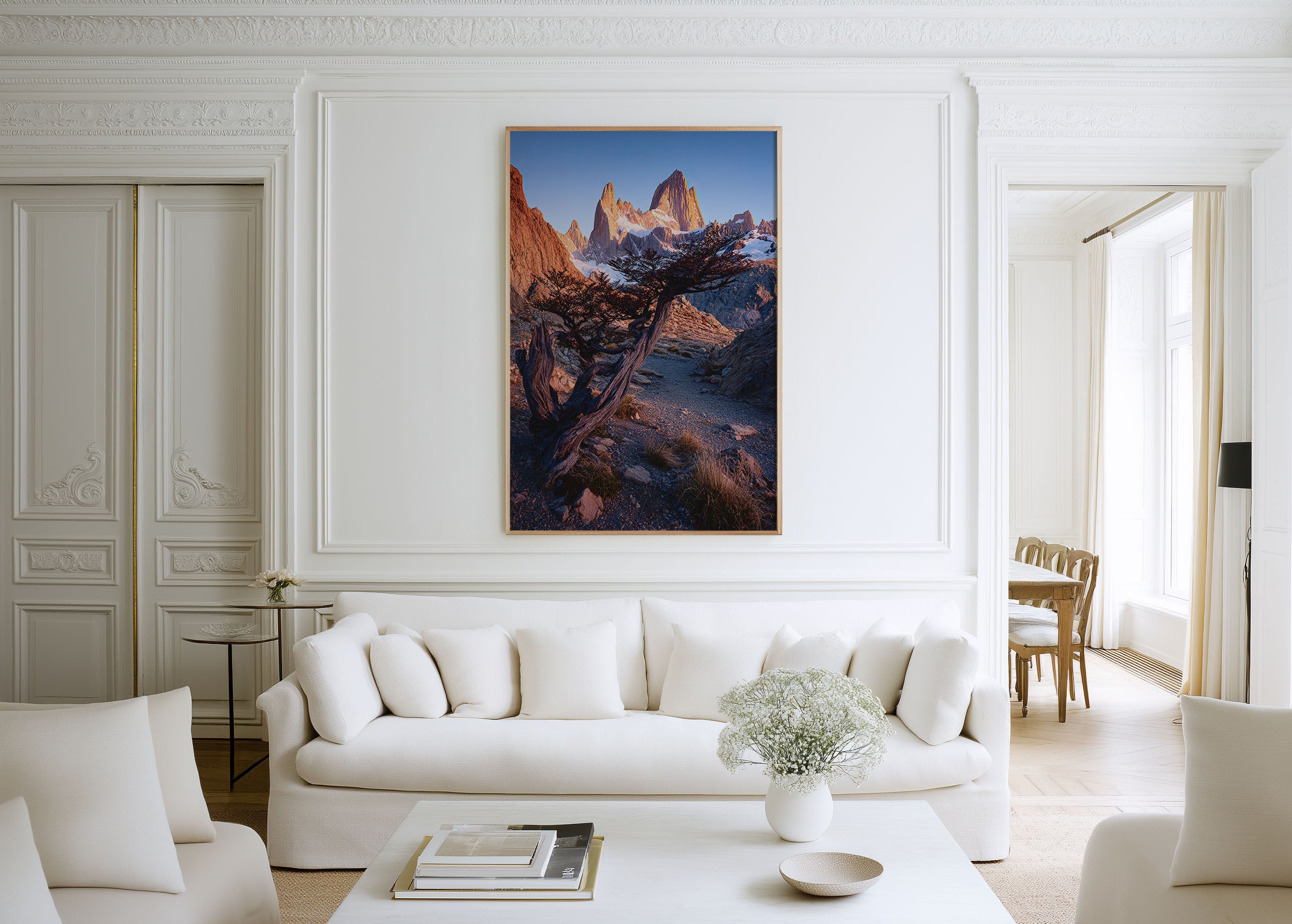 Fitz Roy Twisted Tree Sunrise Wall Art Print | Patagonia Argentina Photography | El Chaltén Rocky Trail Alpenglow Poster