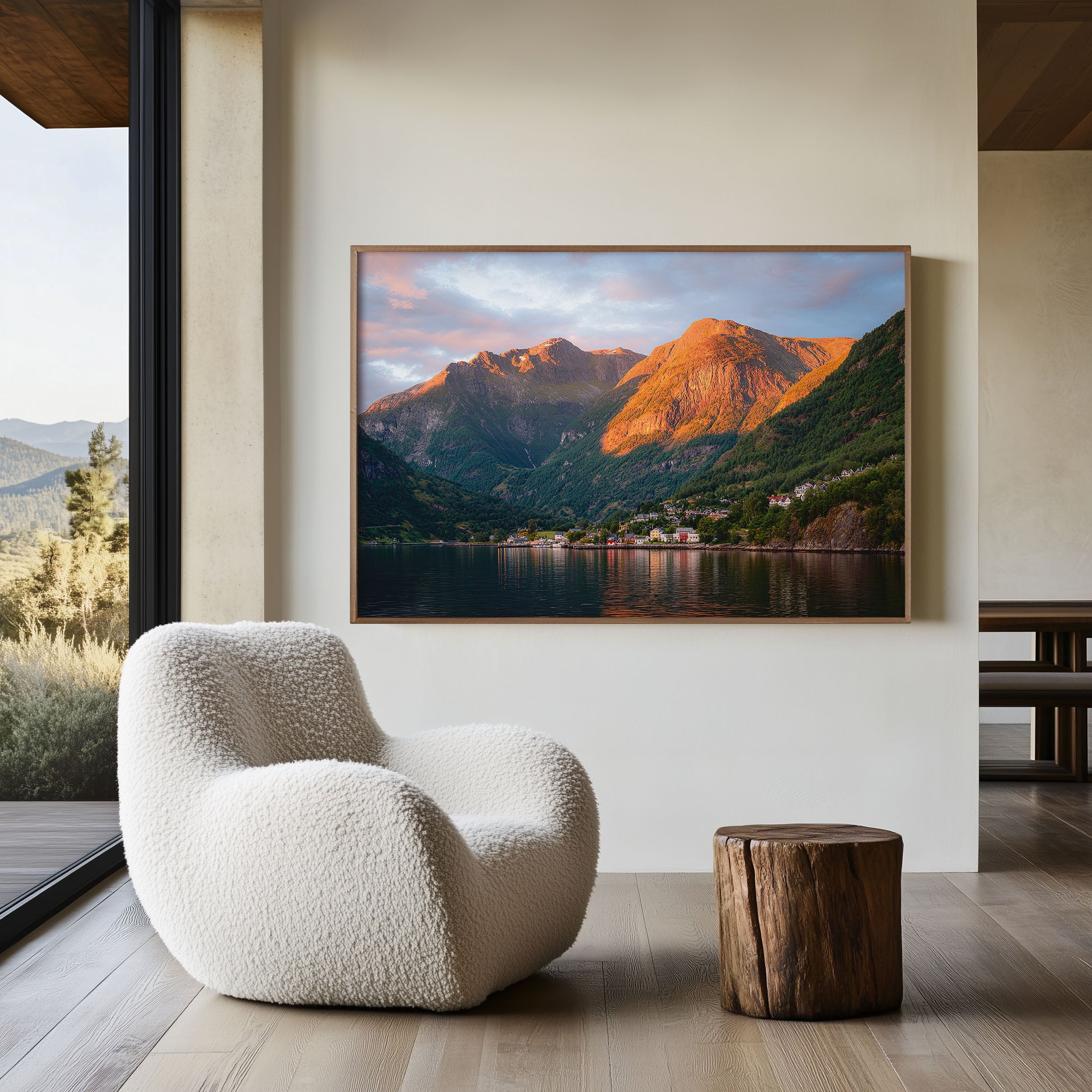 Geirangerfjord Norway Wall Art Print – Golden Hour Fjord Landscape Canvas