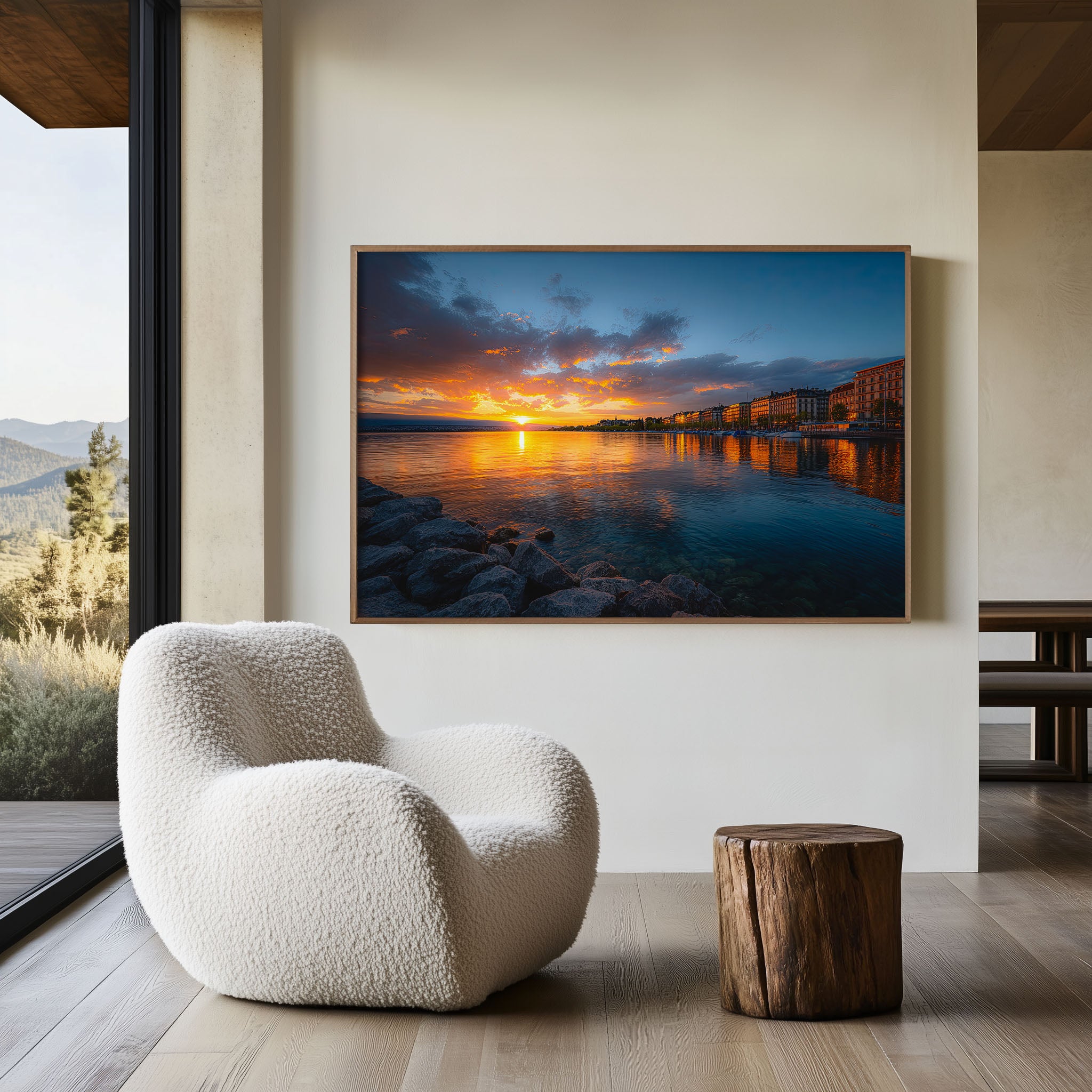 Geneva Switzerland Lake Sunset Wall Art Print – Lake Geneva Cityscape Canvas