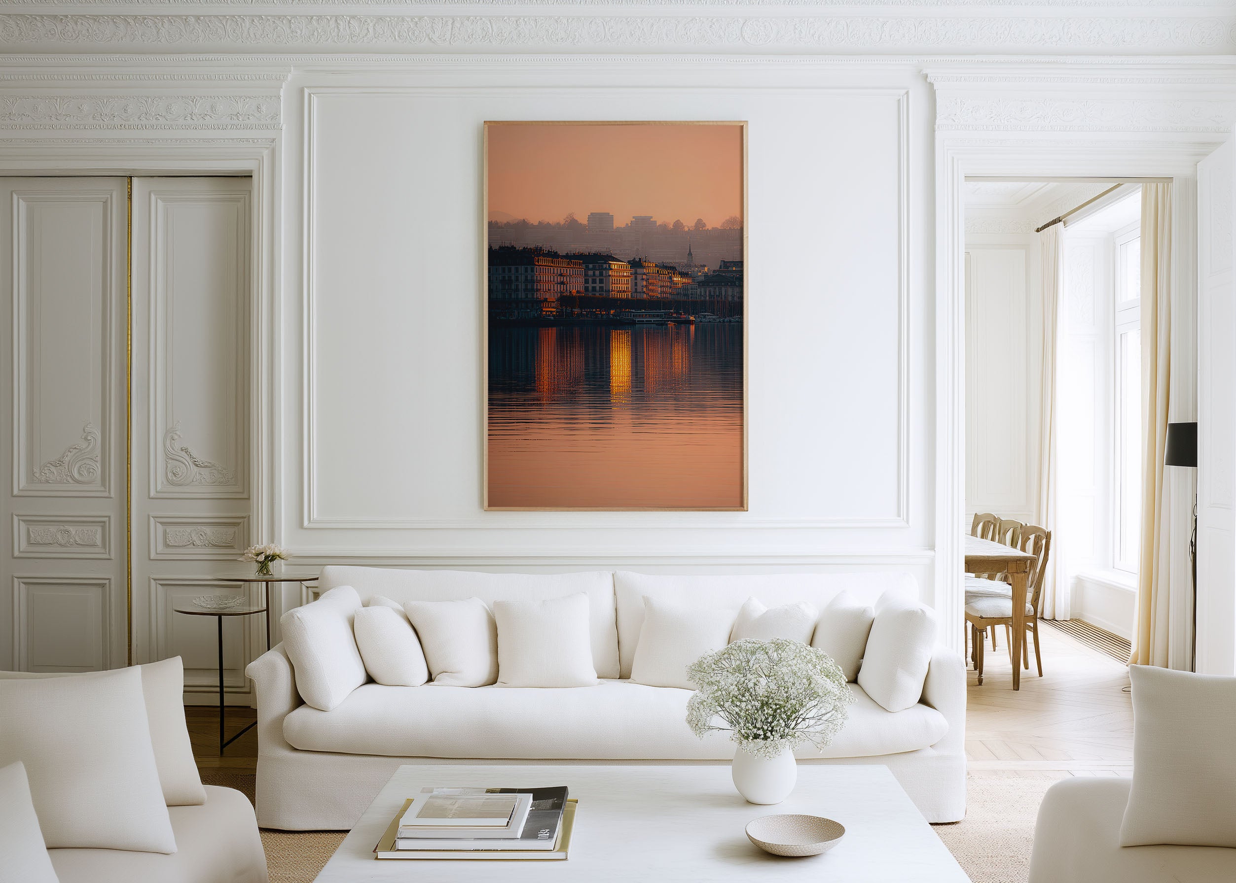 Geneva Lake Sunset Wall Art | Lake Geneva Switzerland Waterfront Print | Travel Photography Poster