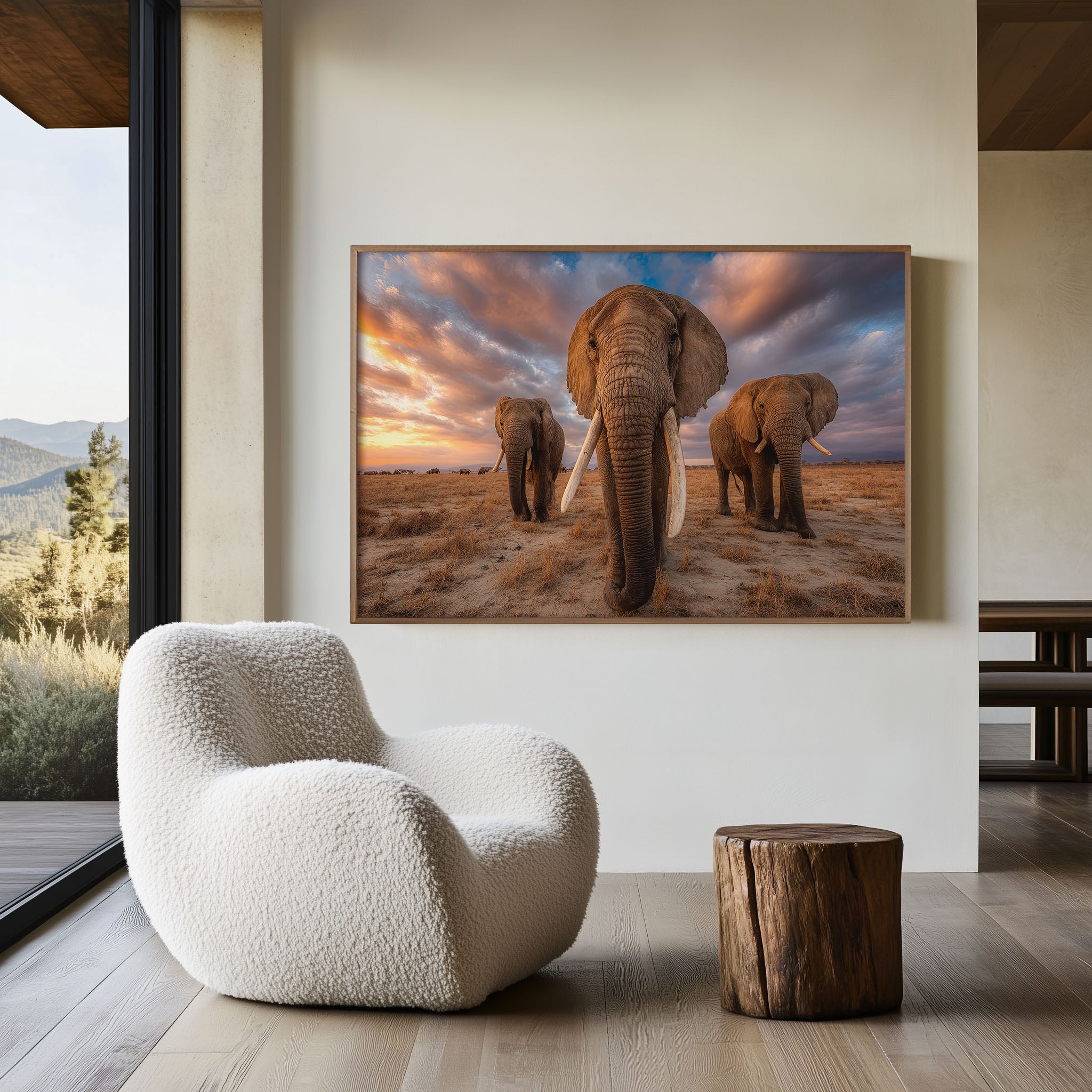 Giants of the Savannah – African Elephant Sunset Wall Art Print