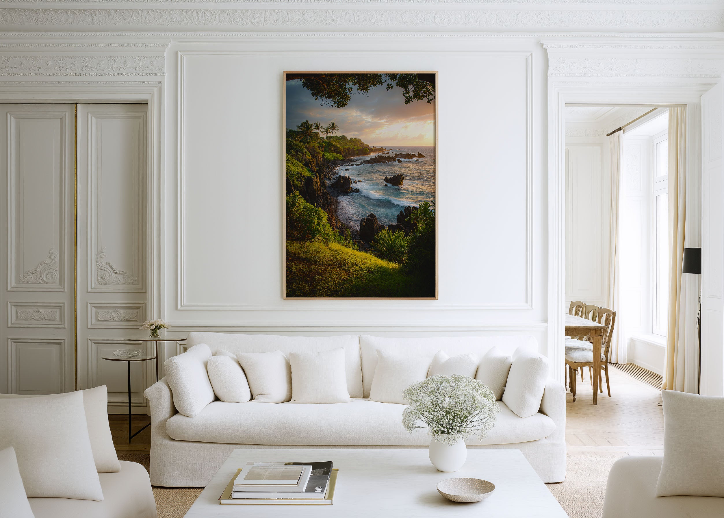Golden Cliffs of Hana Maui Hawaii Coastal Sunset Wall Art Print | Hawaiian Tropical Landscape Photography Poster | Island Nature Decor