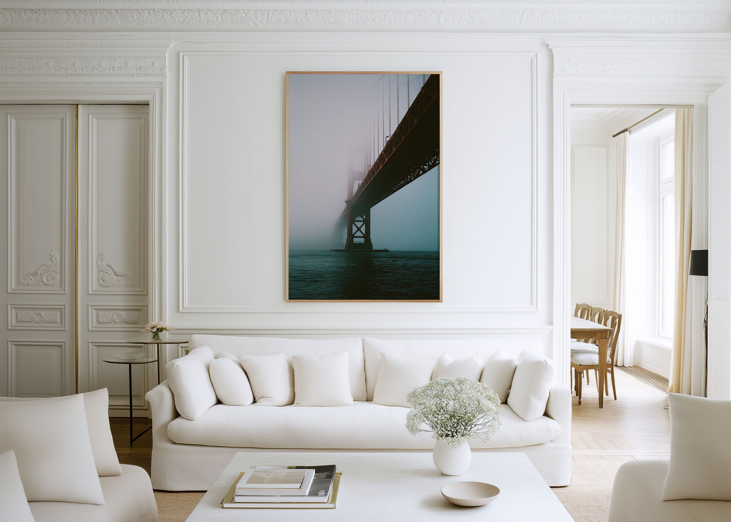Golden Gate Bridge Fog Wall Art Print | San Francisco Minimal Canvas
