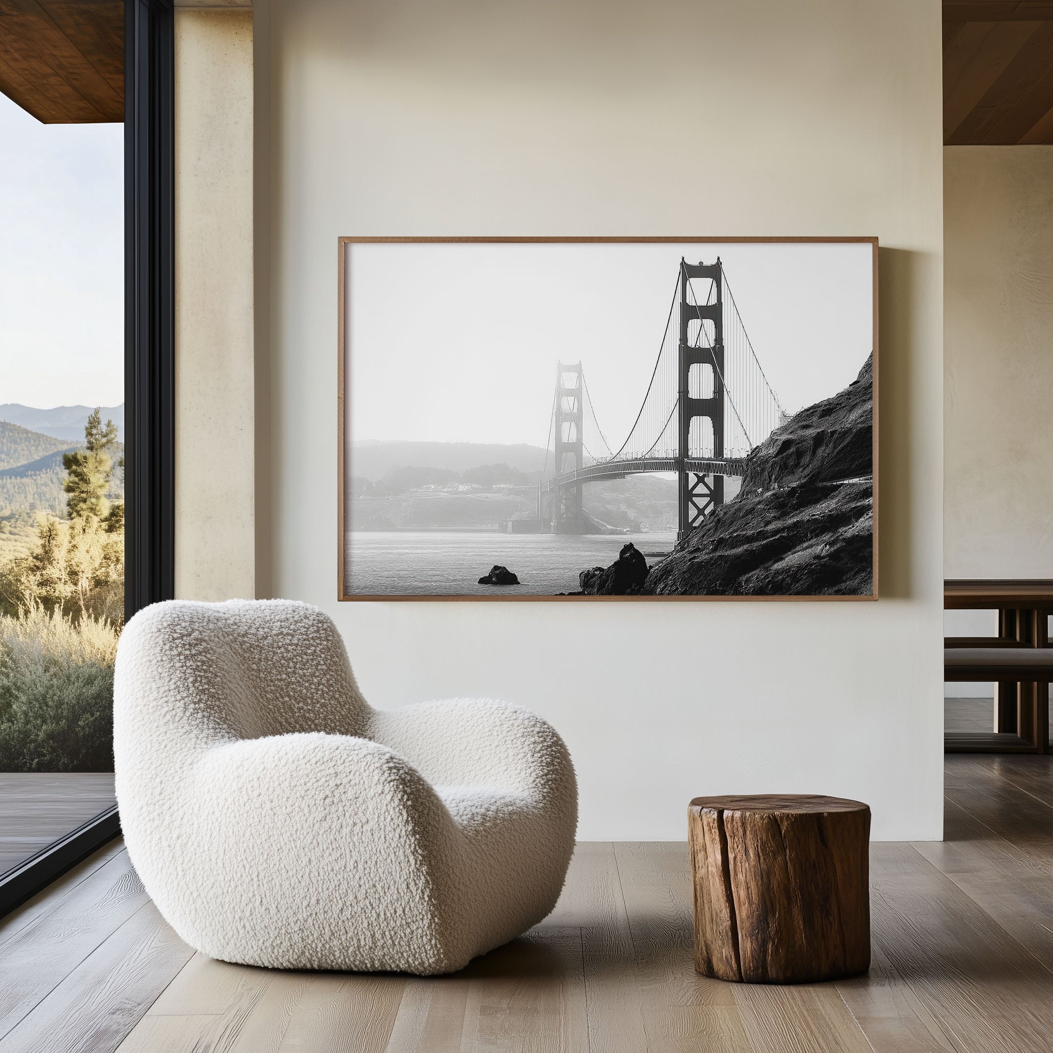 Golden Gate Bridge Minimal Black & White Wall Art Print