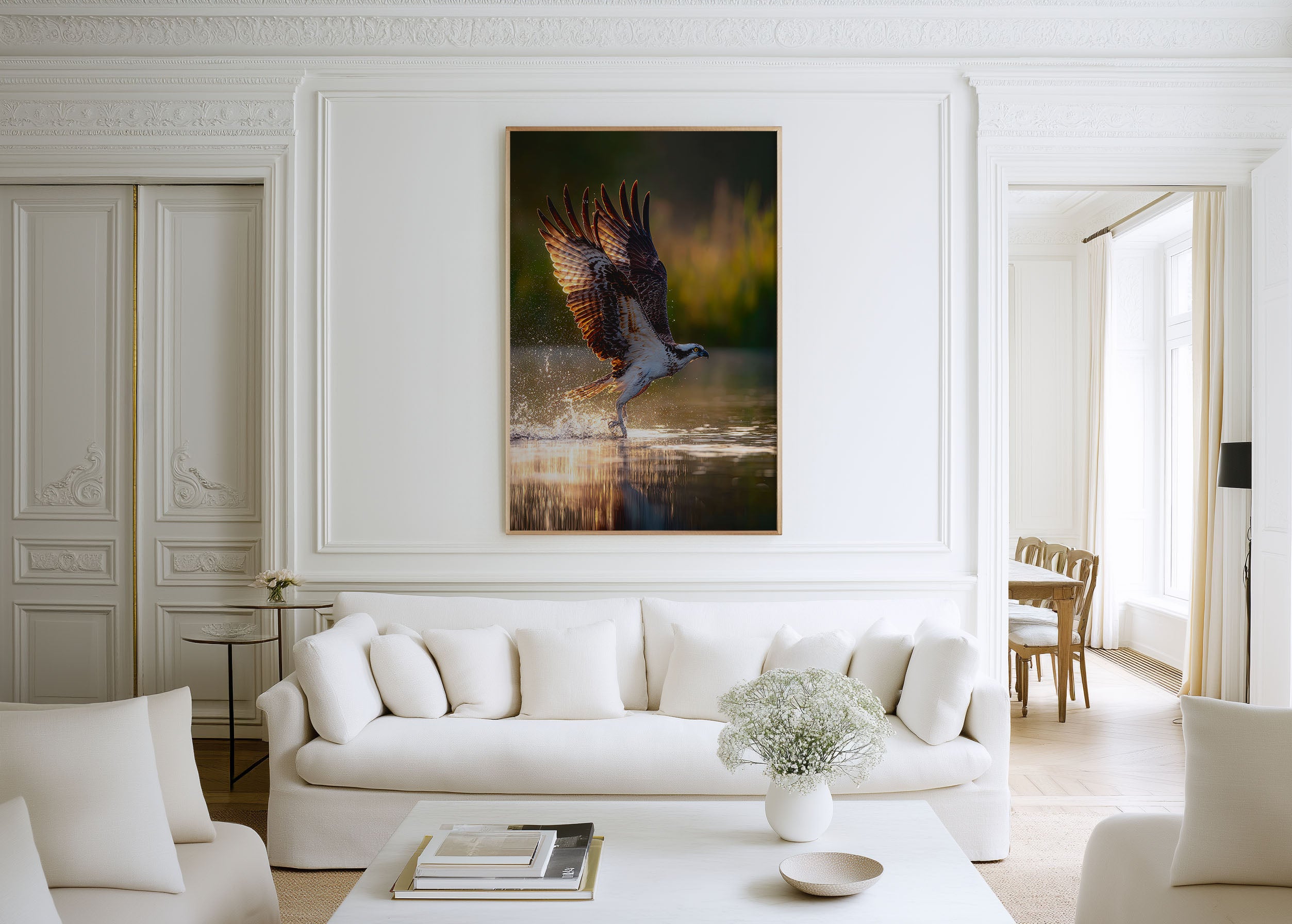Golden Splash Bird Wall Art – Dynamic Wildlife Canvas Print, Action Nature Decor