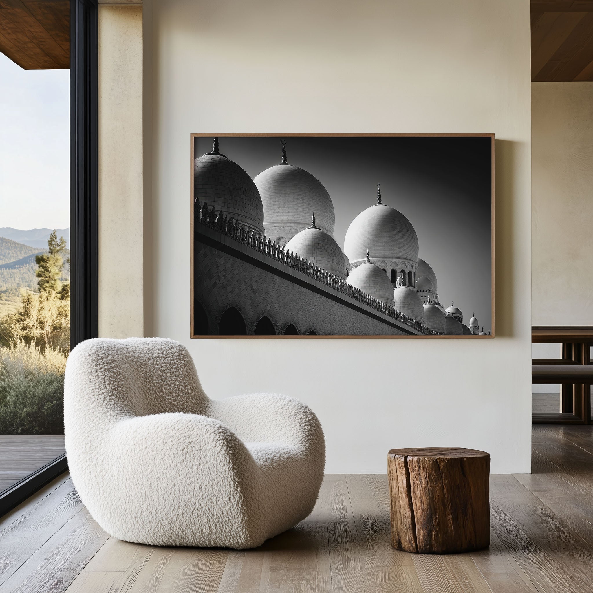 Grand Mosque Domes Wall Art – Black and White Islamic Architecture Print