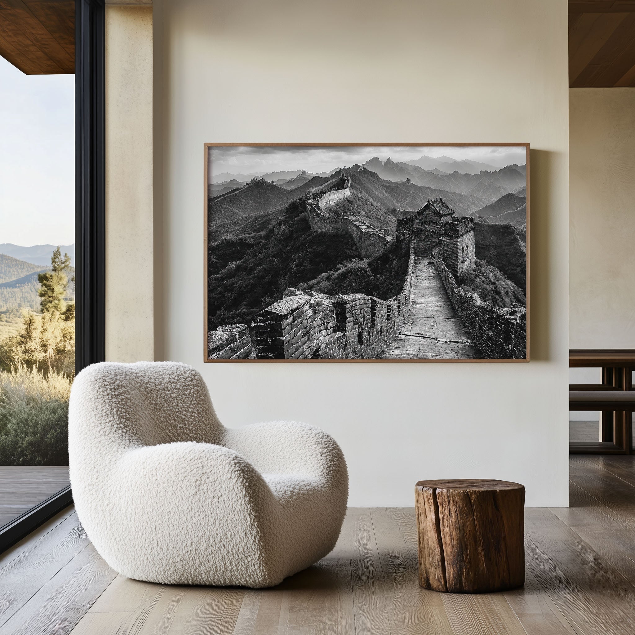 Great Wall of China Black & White Wall Art Print