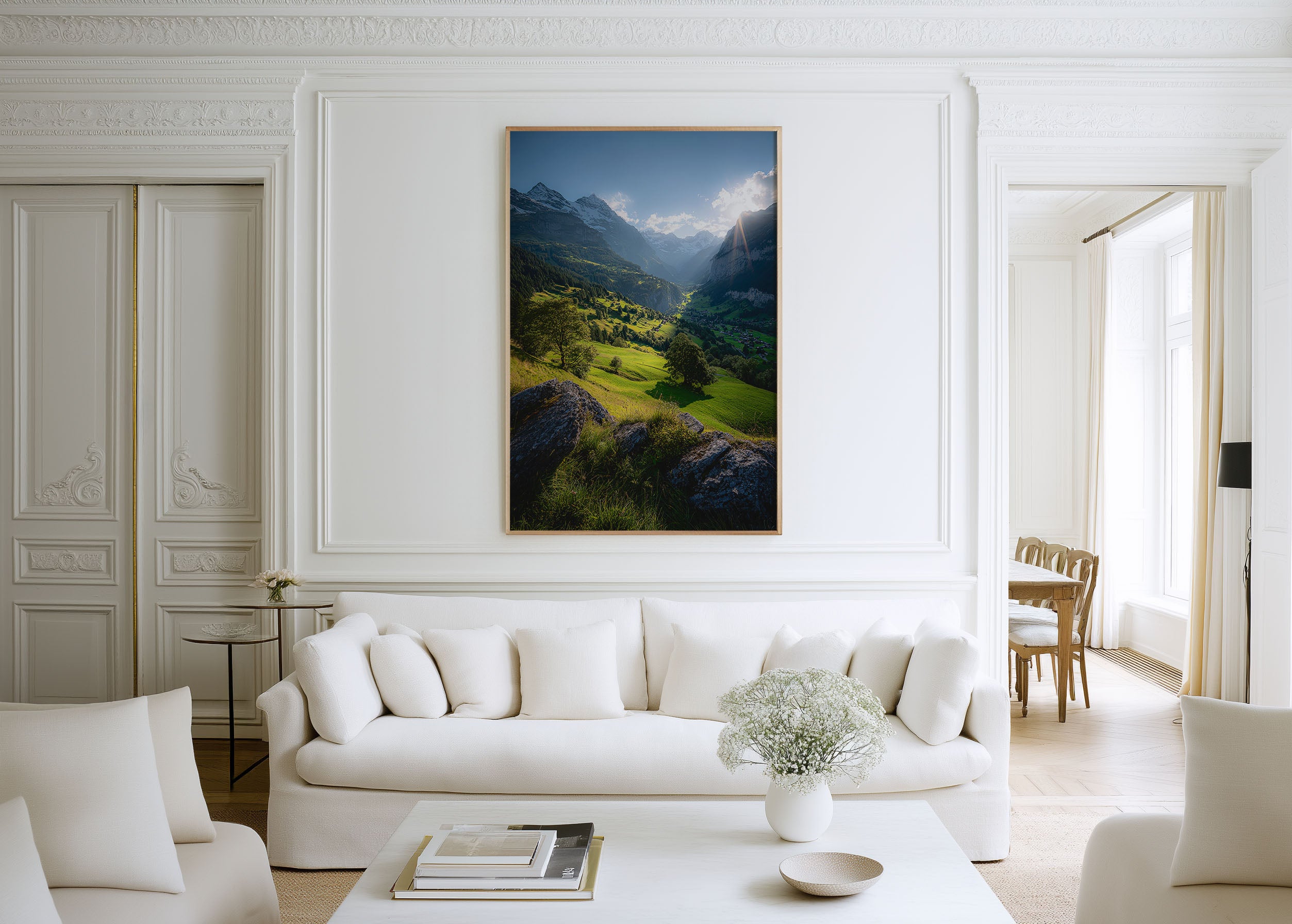 Lauterbrunnen Valley Summer Wall Art | Grindelwald Swiss Alps Green Meadow Sunburst Print | Switzerland Landscape Photography