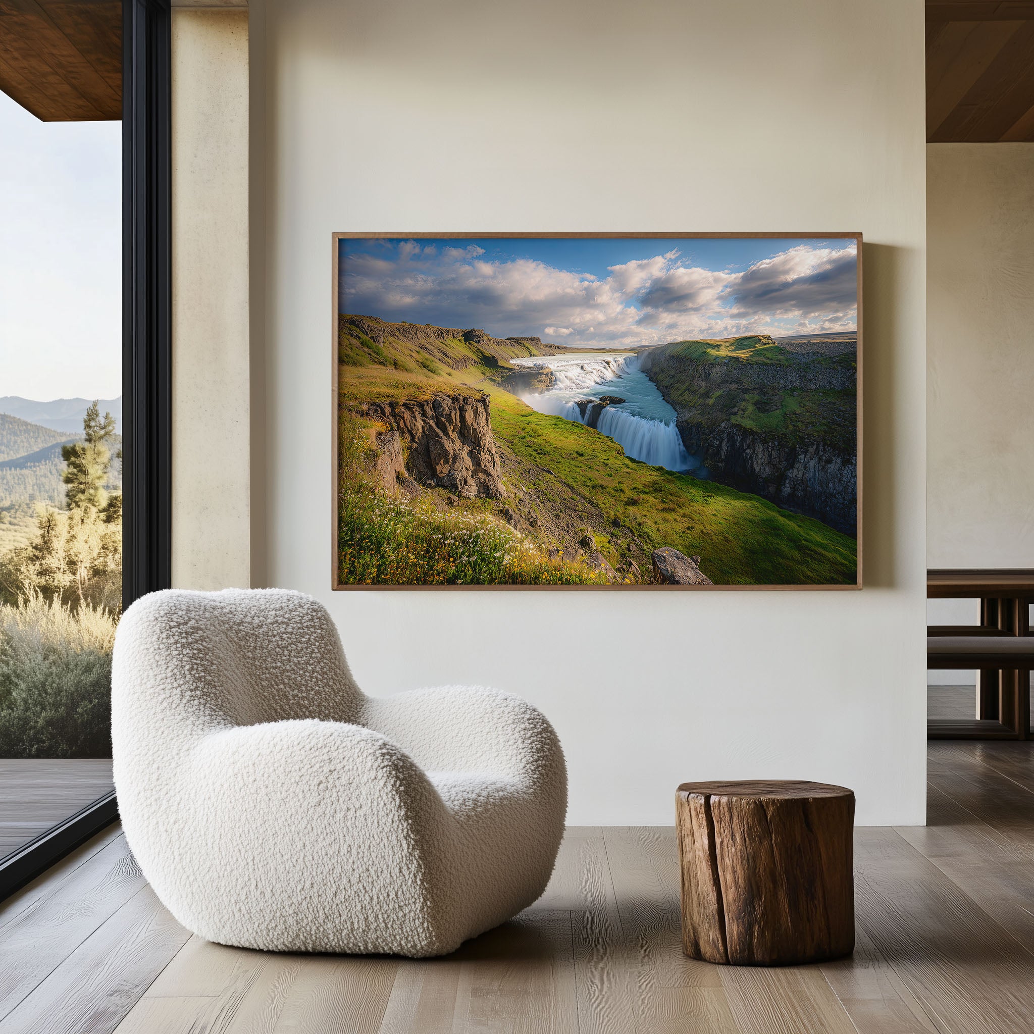 Gullfoss Waterfall Iceland Wall Art Print – Dramatic Canyon Landscape