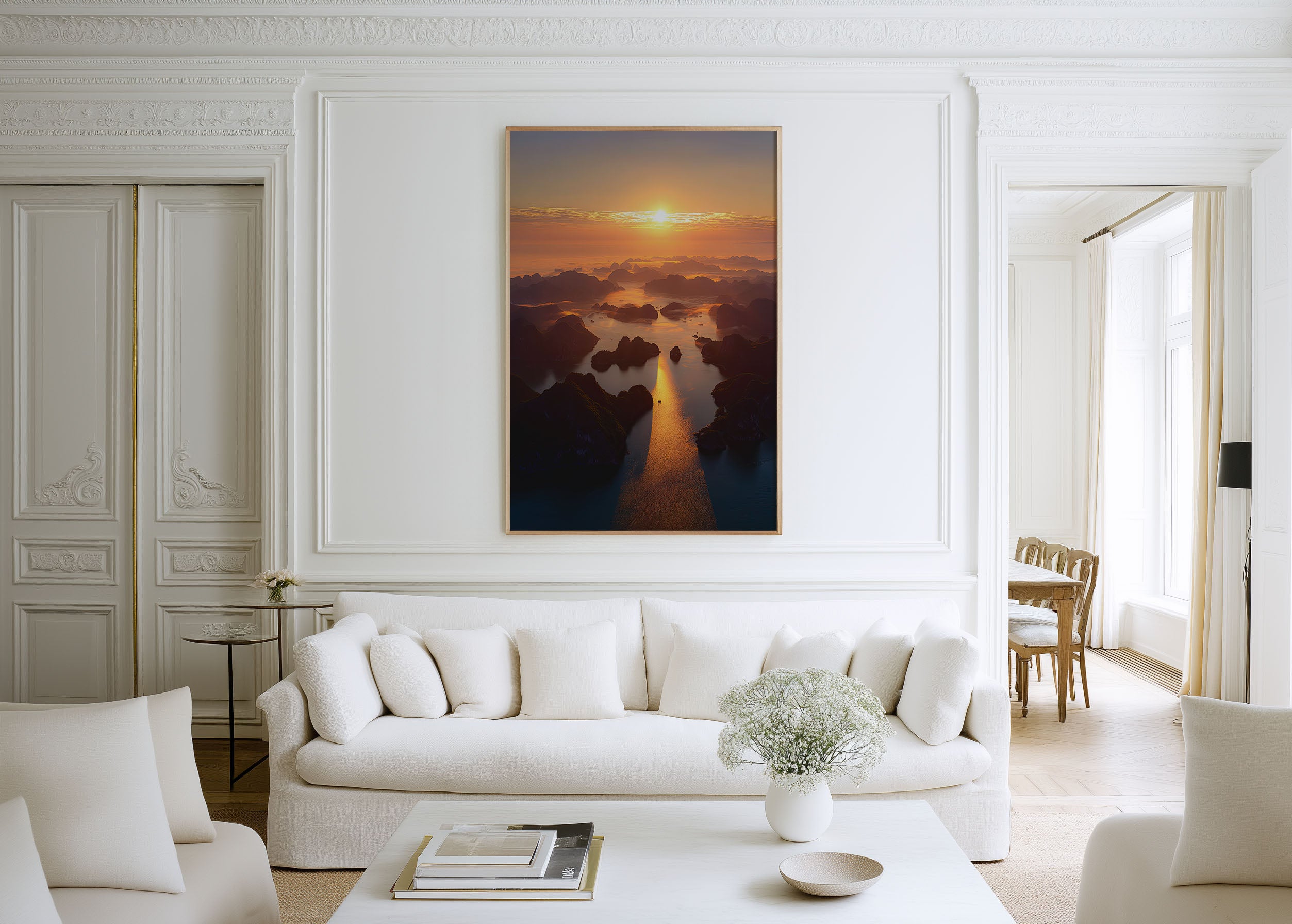 Ha Long Bay Aerial Sunrise Wall Art | Vietnam Karst Islands Golden Mist Seascape Print | Southeast Asia Travel Photography