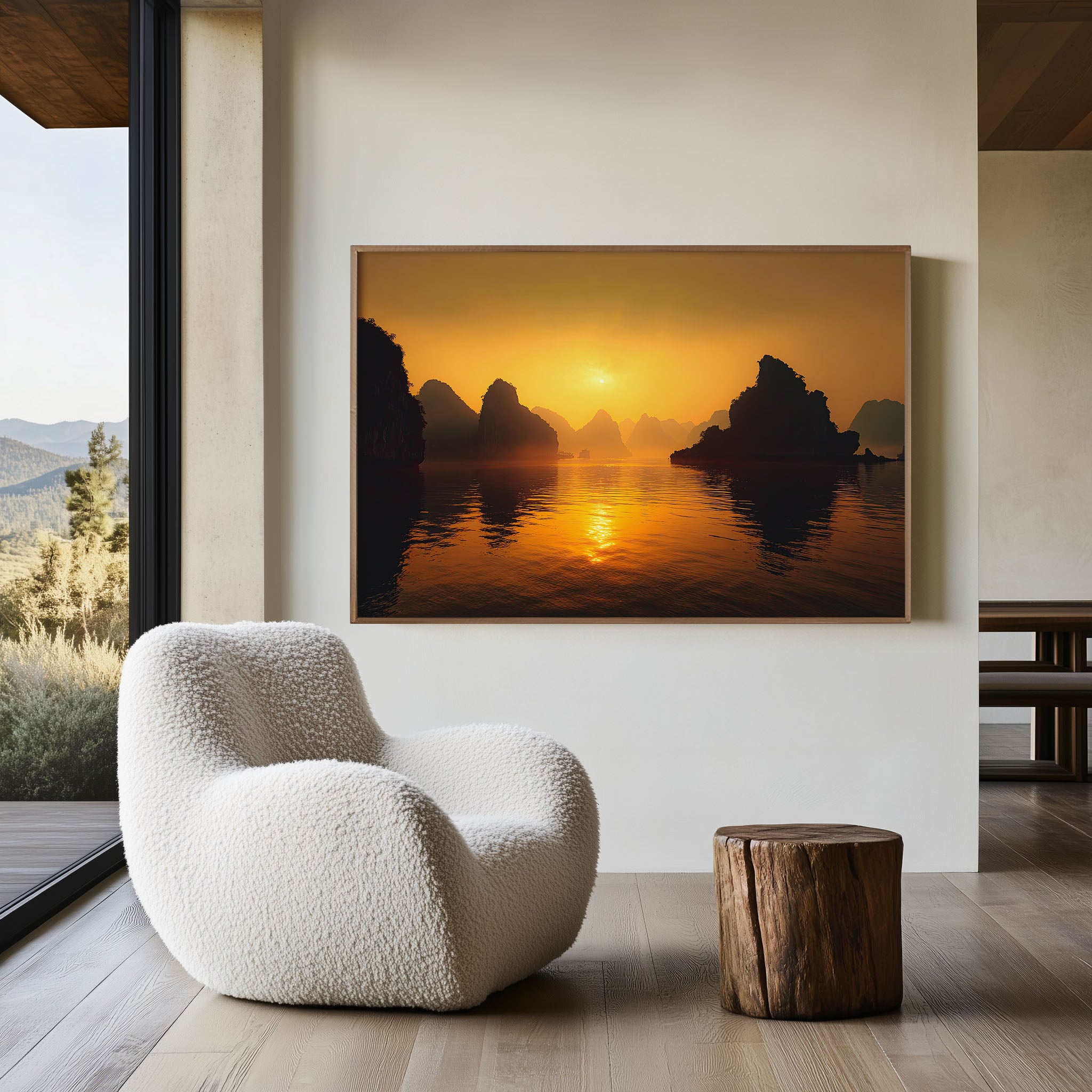 Ha Long Bay Vietnam Sunrise Wall Art Print – Golden Seascape Landscape