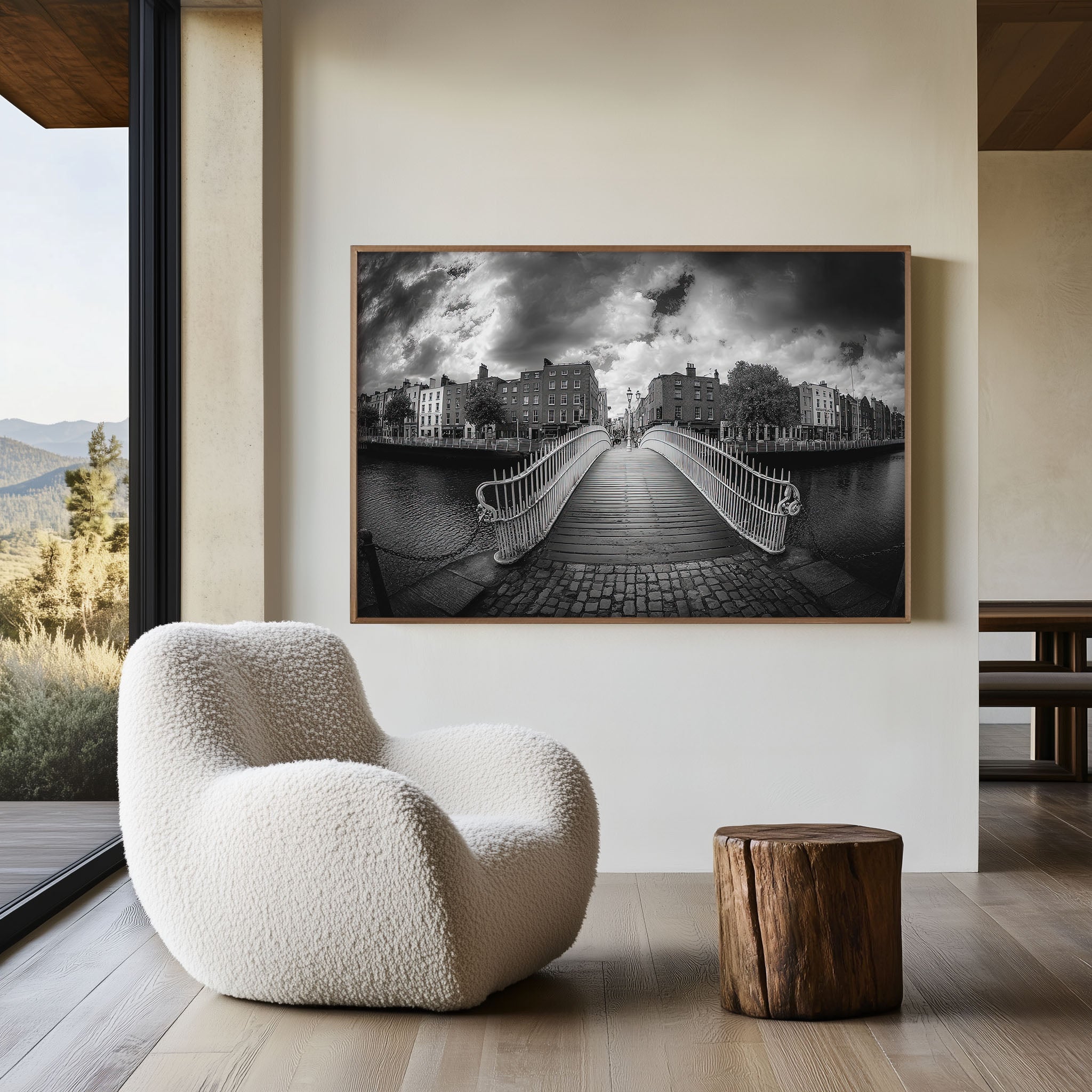 Ha’penny Bridge Walkway Black & White Wall Art Print