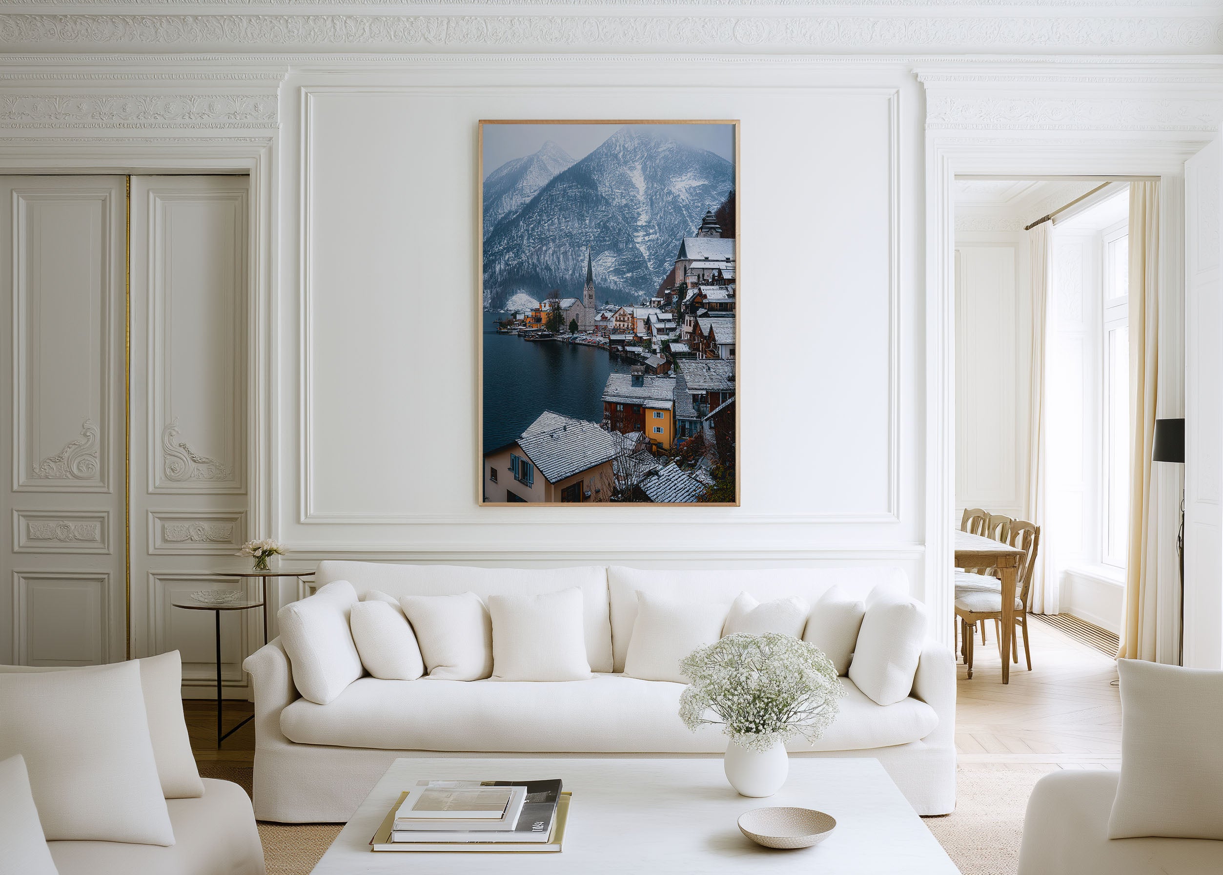 Hallstatt Winter Print | Austrian Alpine Village Wall Art | Snow Lake Travel Photography