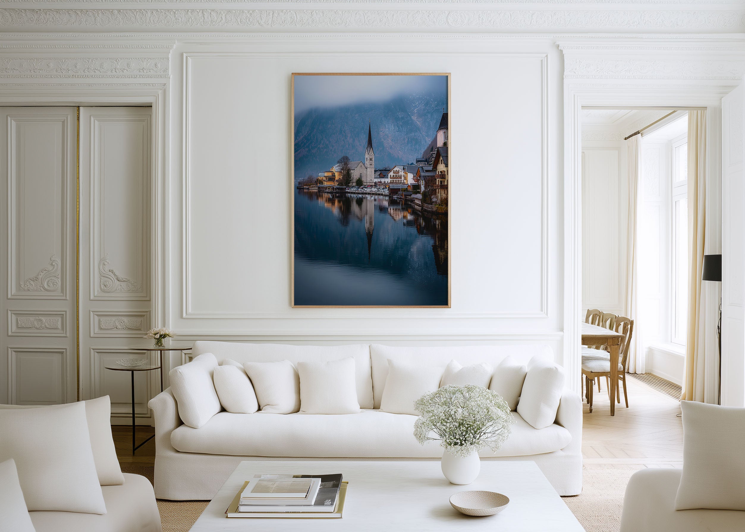 Hallstatt Austria Print | Austrian Lake Village Wall Art | Hallstatt Church Reflection Landscape Photography Poster